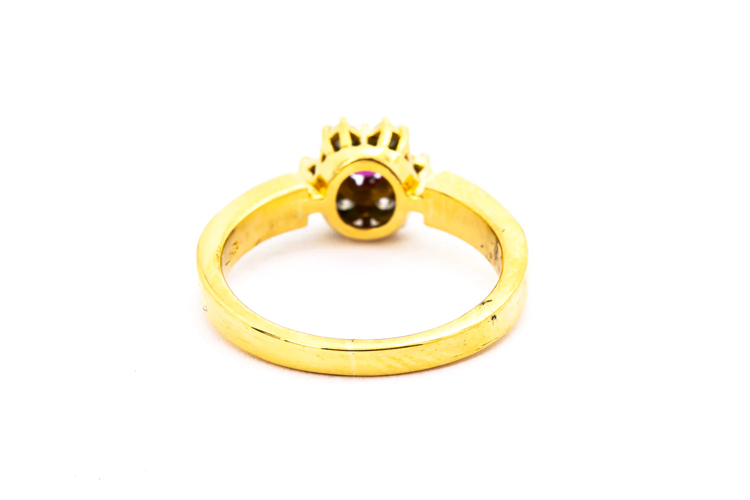 Vintage Ruby & Diamond Flower Cluster Yellow Gold 18k 750 Ring Size 6 - Image 4