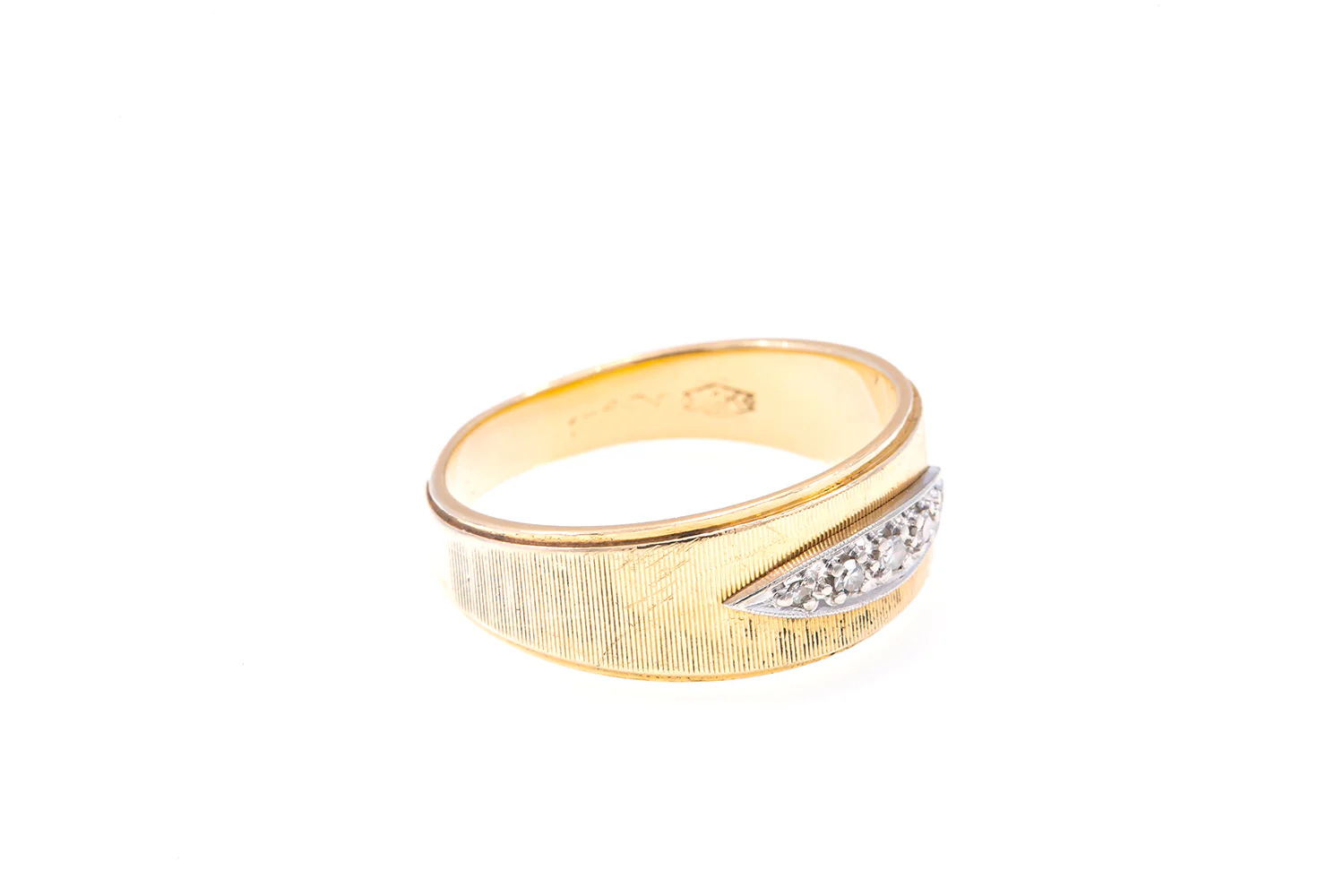 Vintage Sateen Finished Diamond Wedding Band Ring Two Tone Gold Size 11 - Image 3