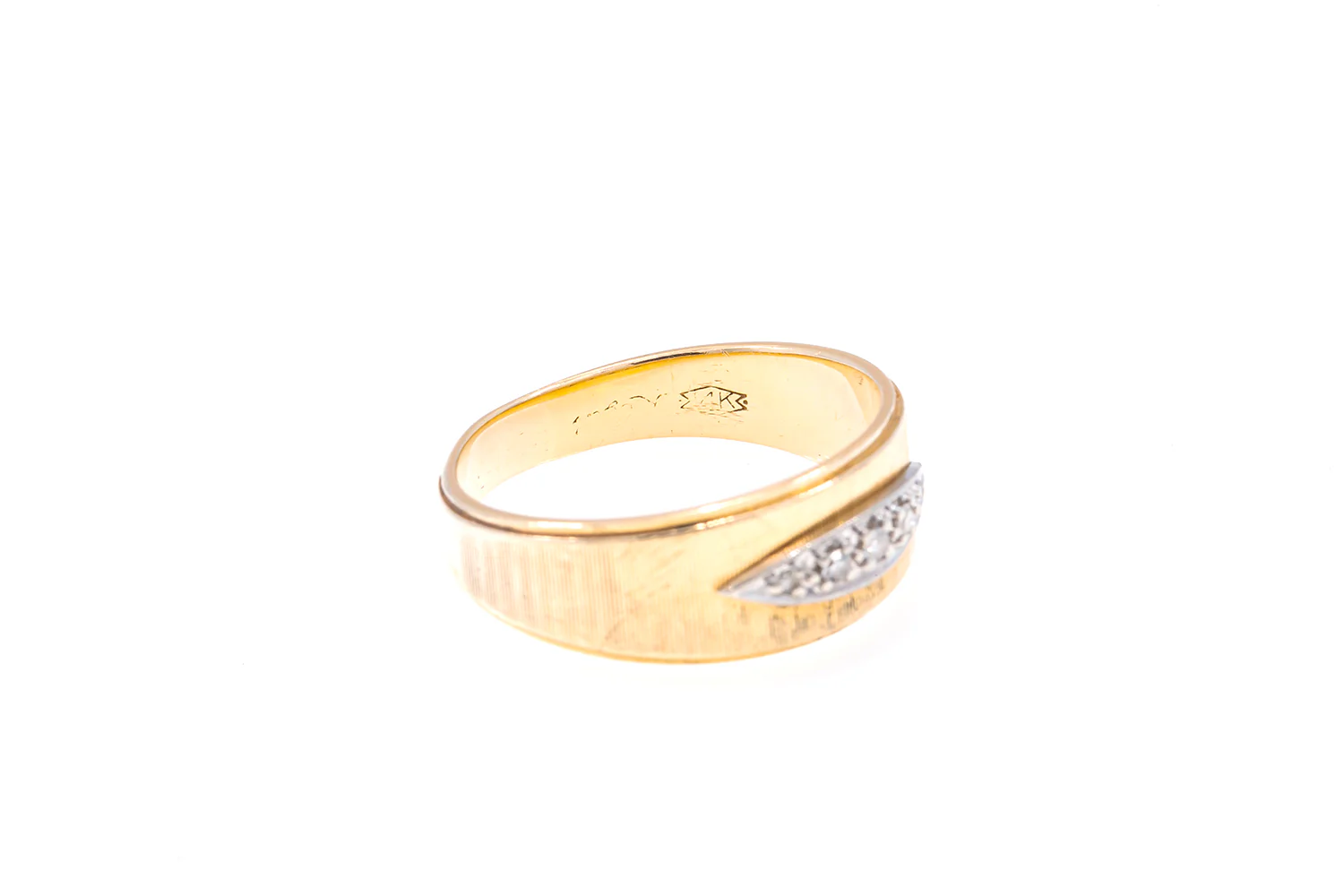 Vintage Sateen Finished Diamond Wedding Band Ring Two Tone Gold Size 11 - Image 4