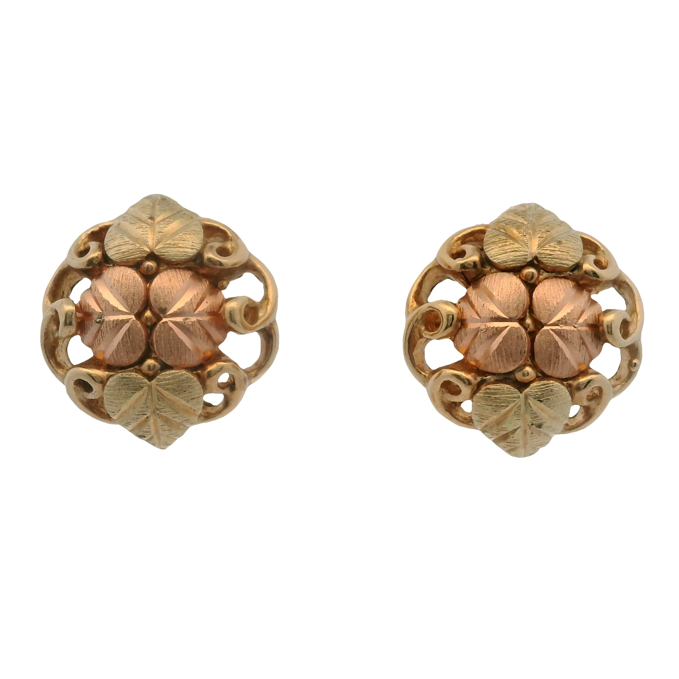 Vintage Solid 10kt Tri-Tone Black Hills Gold Leaf and Vine Stud Earrings - Image 2