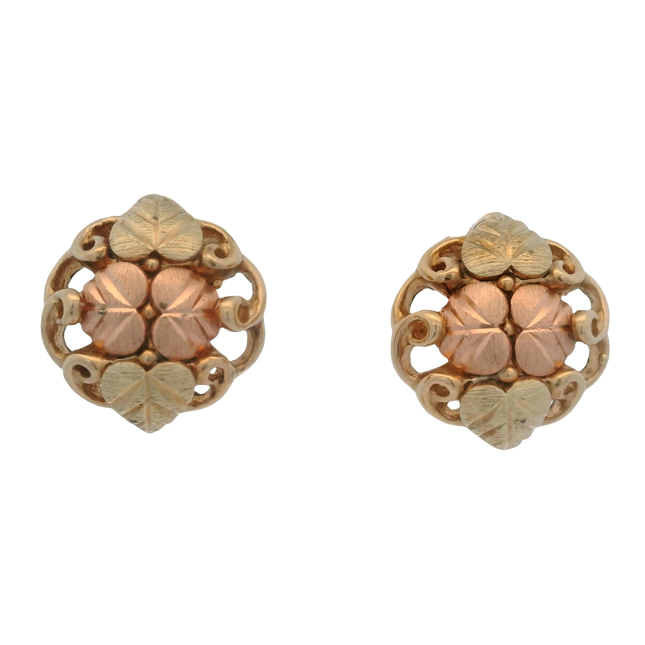 Vintage Solid 10kt Tri-Tone Black Hills Gold Leaf and Vine Stud Earrings - Image 3
