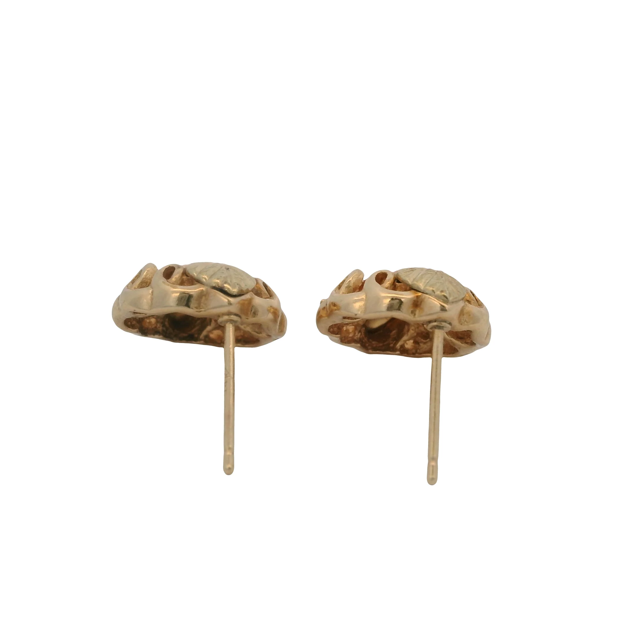 Vintage Solid 10kt Tri-Tone Black Hills Gold Leaf and Vine Stud Earrings - Image 5