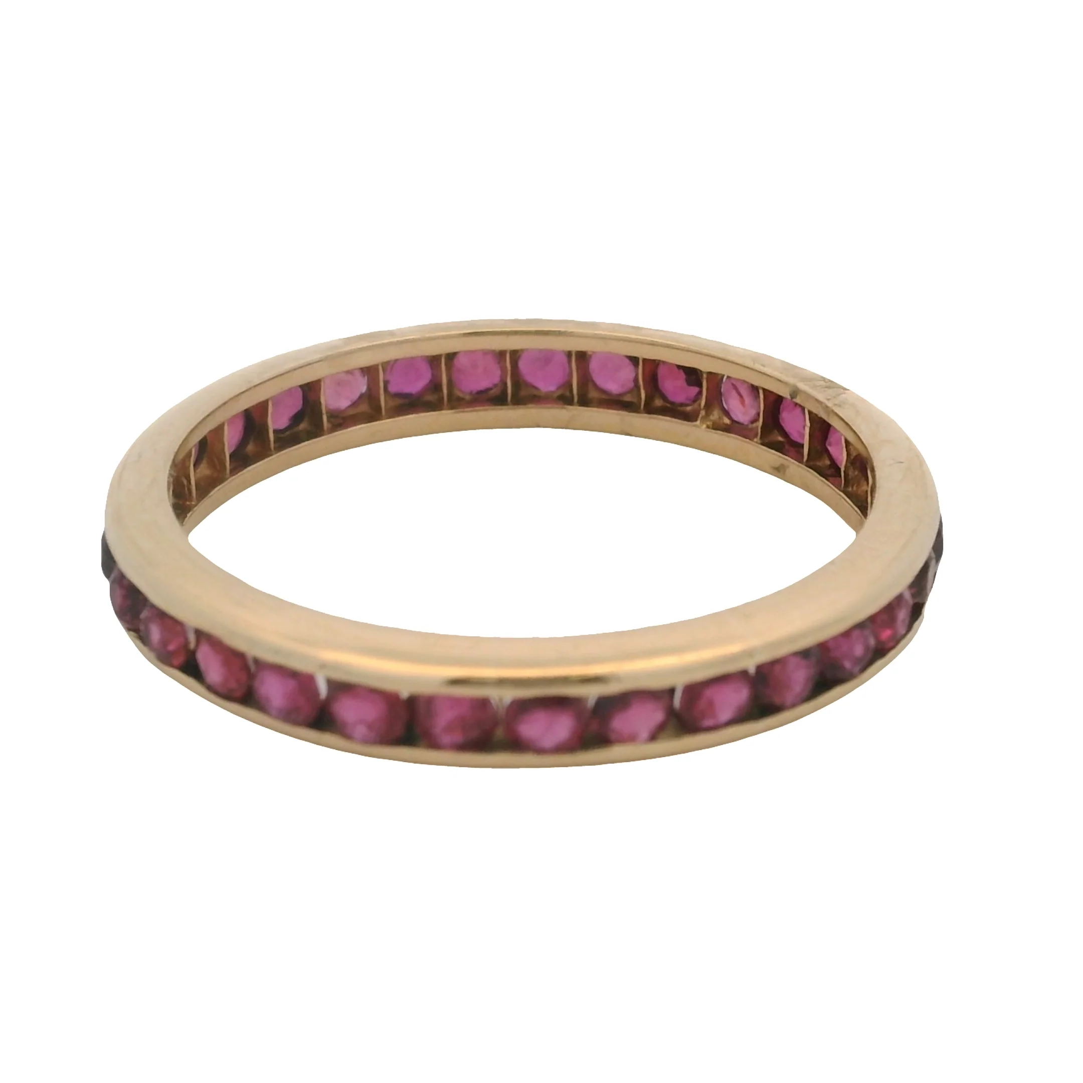 Vintage Solid 14kt 585 Yellow Gold Channel Set Natural Ruby Eternity Band Ring Size 10.75 - Image 3