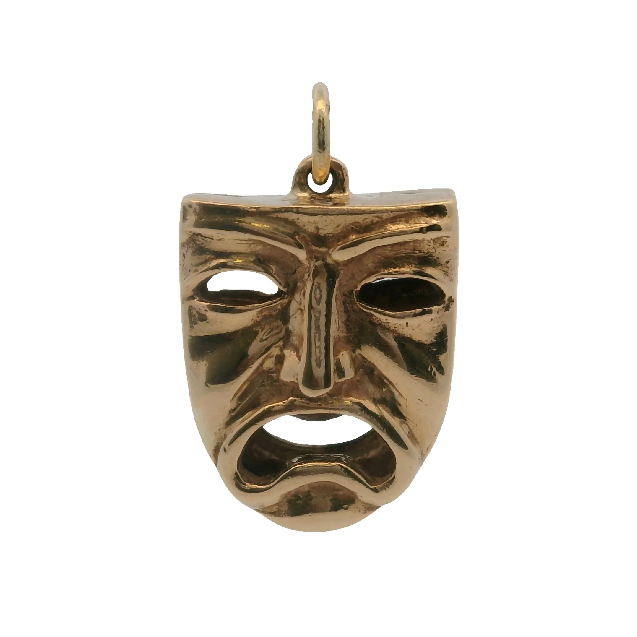 Vintage Solid 14kt 585 Yellow Gold Comedy & Tragedy Mask Necklace Pendant - Image 4