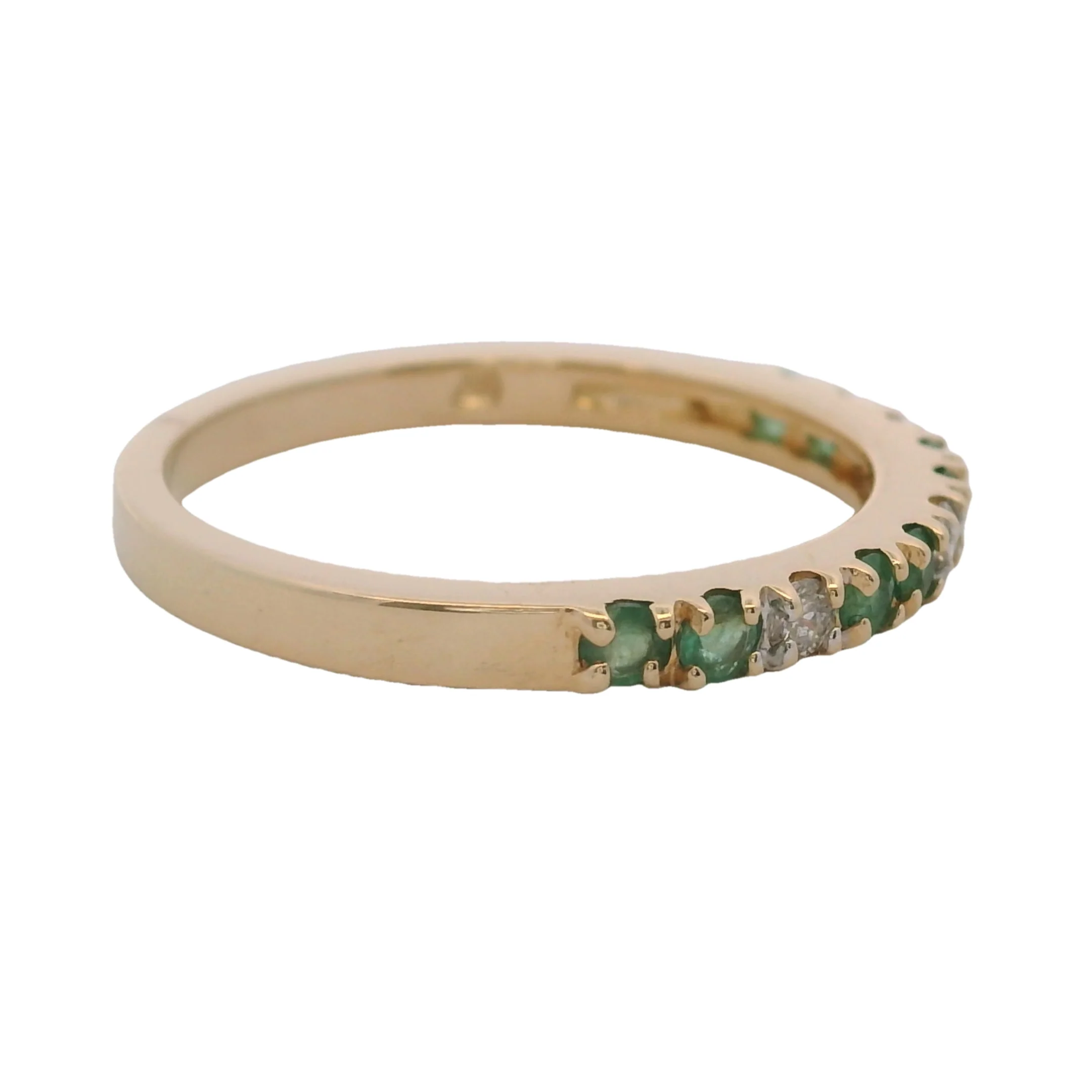 Vintage Solid 14kt Diamond and Green Emerald Accent Stackable 2mm Ring Size 7 - Image 2