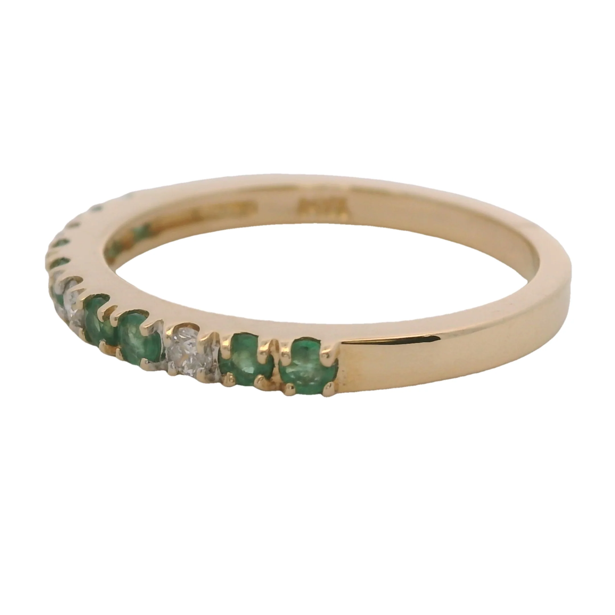 Vintage Solid 14kt Diamond and Green Emerald Accent Stackable 2mm Ring Size 7 - Image 3