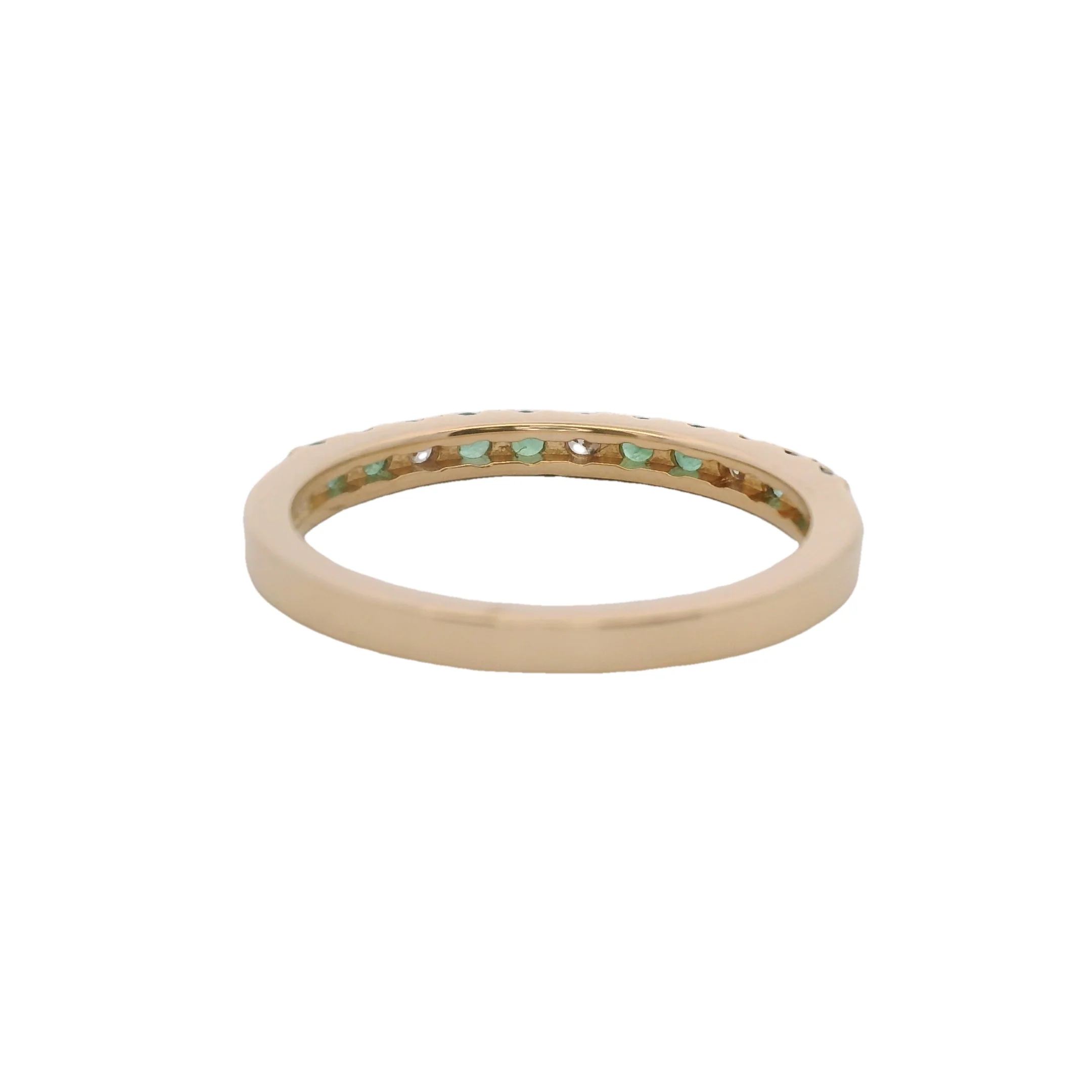 Vintage Solid 14kt Diamond and Green Emerald Accent Stackable 2mm Ring Size 7 - Image 4
