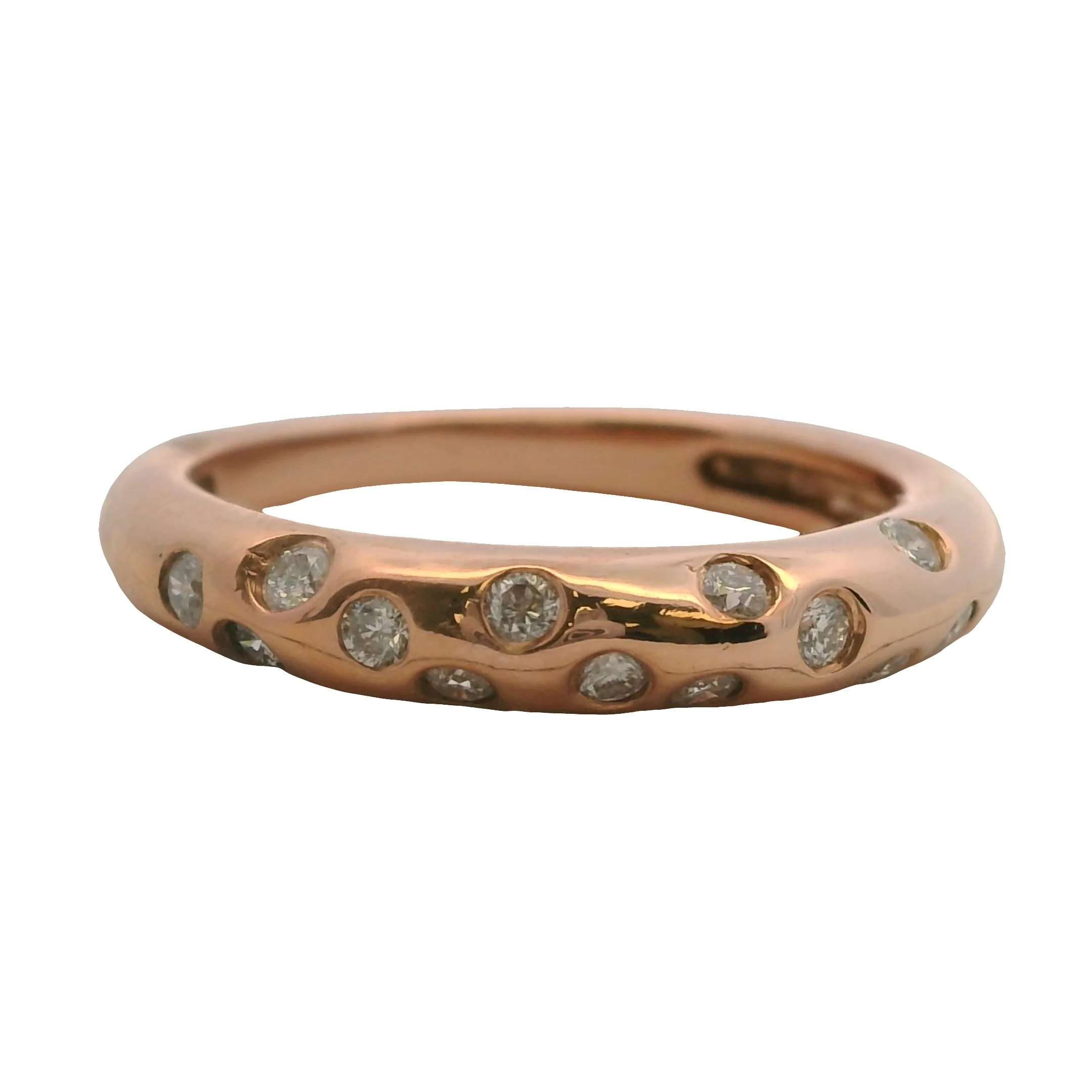 Vintage Solid 14kt Rose Gold Flush-Mount Diamonds Small Dome Stackable Band Ring Size 6.75 - Image 2