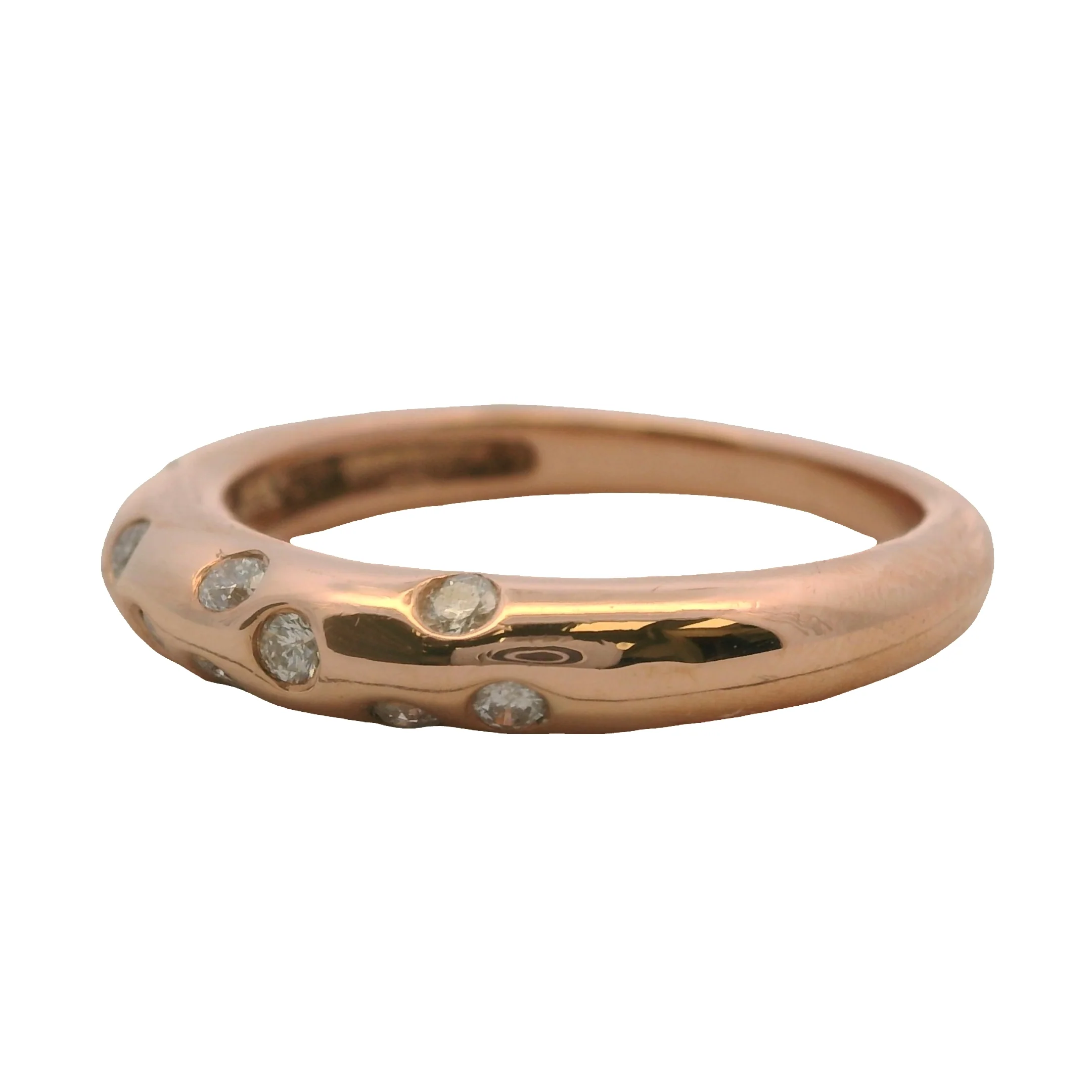 Vintage Solid 14kt Rose Gold Flush-Mount Diamonds Small Dome Stackable Band Ring Size 6.75 - Image 3