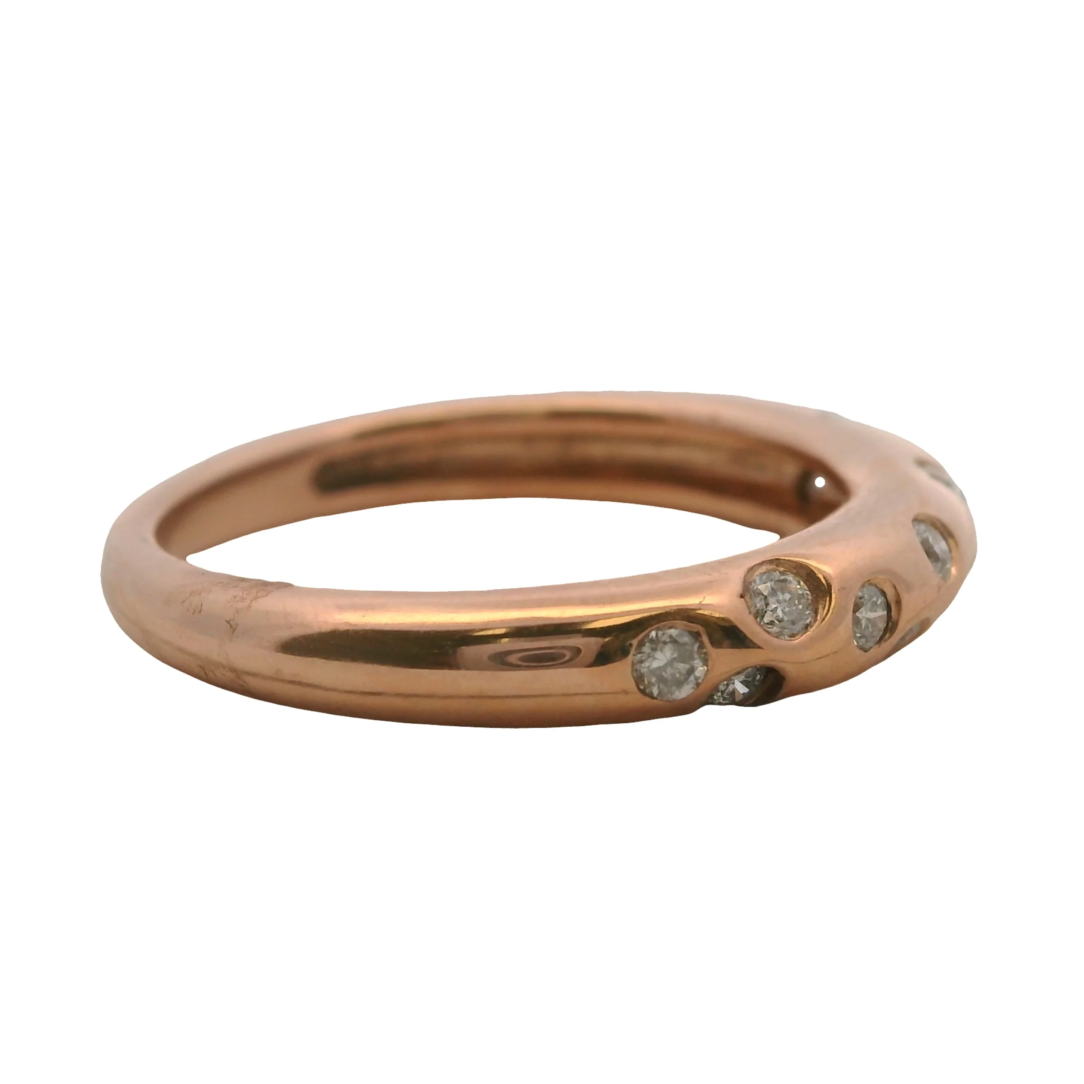 Vintage Solid 14kt Rose Gold Flush-Mount Diamonds Small Dome Stackable Band Ring Size 6.75 - Image 4
