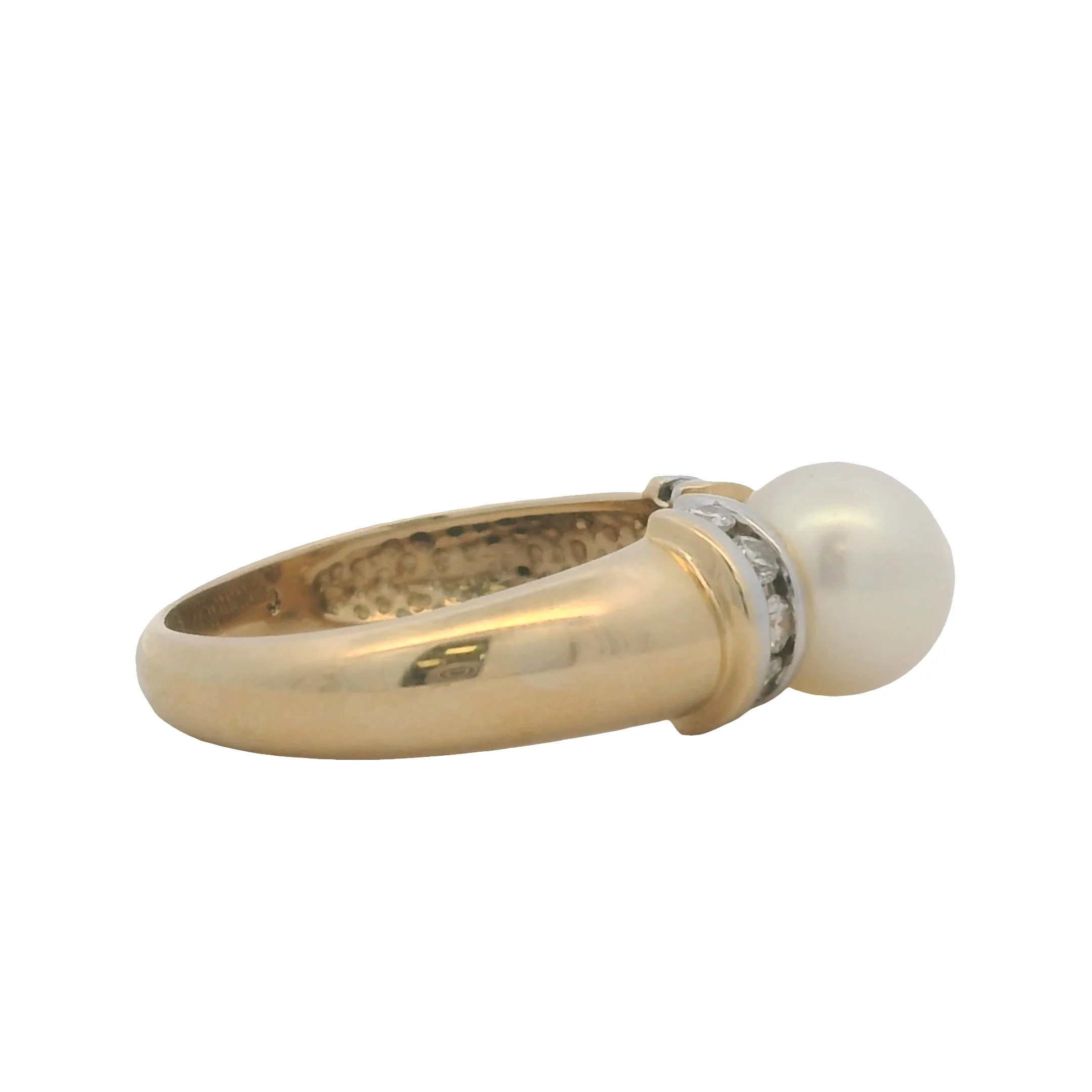 Vintage Solid 14kt Yellow Gold Akoya Pearl and Accent Diamonds Cocktail Ring Size 6.25 - Image 3