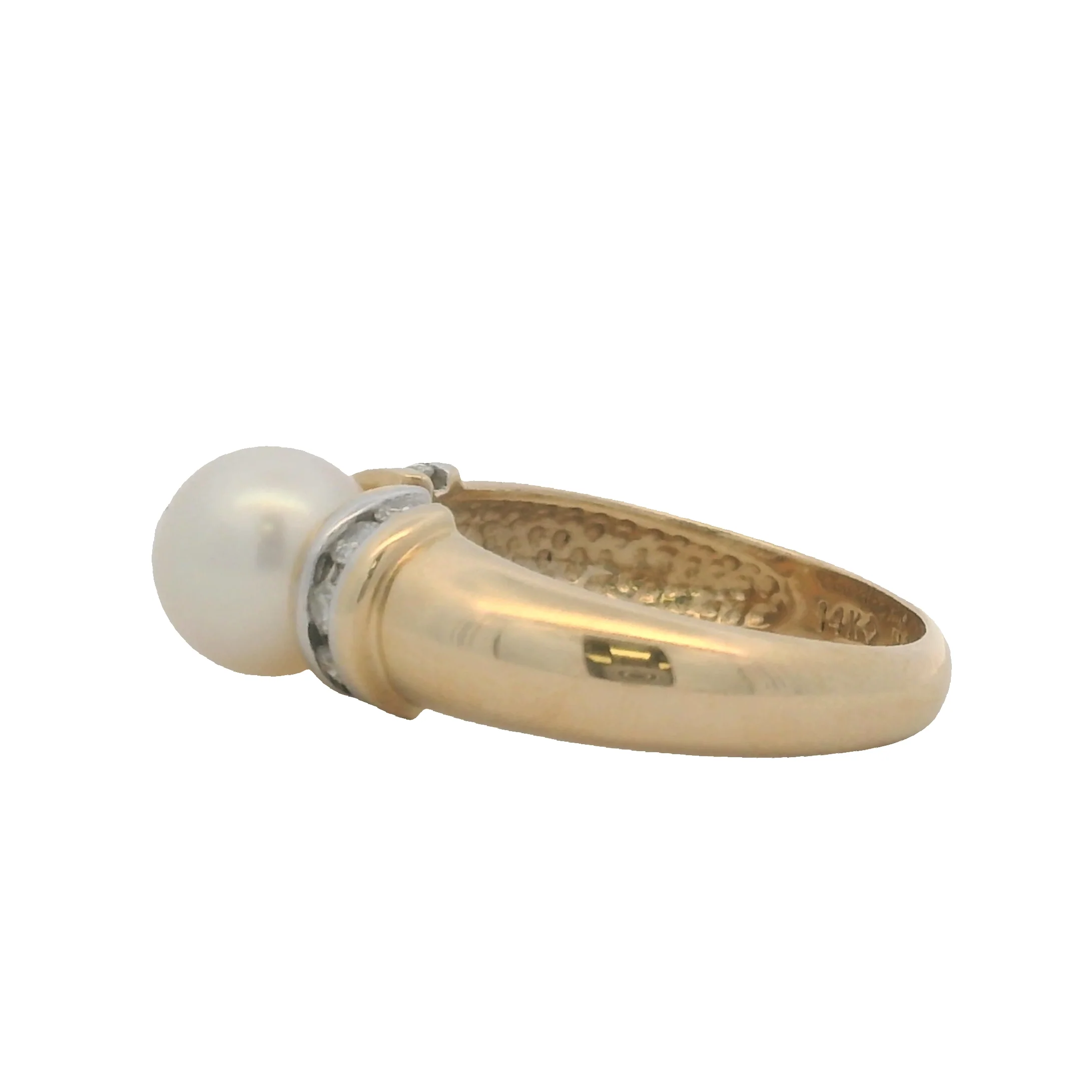 Vintage Solid 14kt Yellow Gold Akoya Pearl and Accent Diamonds Cocktail Ring Size 6.25 - Image 4