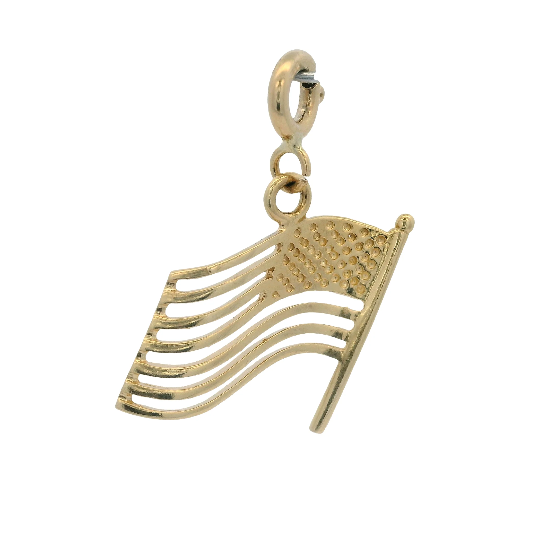 Vintage Solid 14kt Yellow Gold American Flag Dangle Charm Pendant With Spring Ring - Image 2