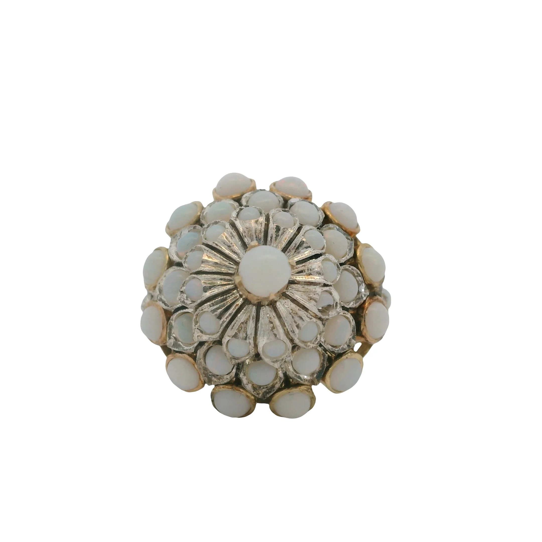 Vintage Solid 14kt Yellow Gold and Cabochon Opals Thai Princess Cluster Ring Size 6 - Image 2