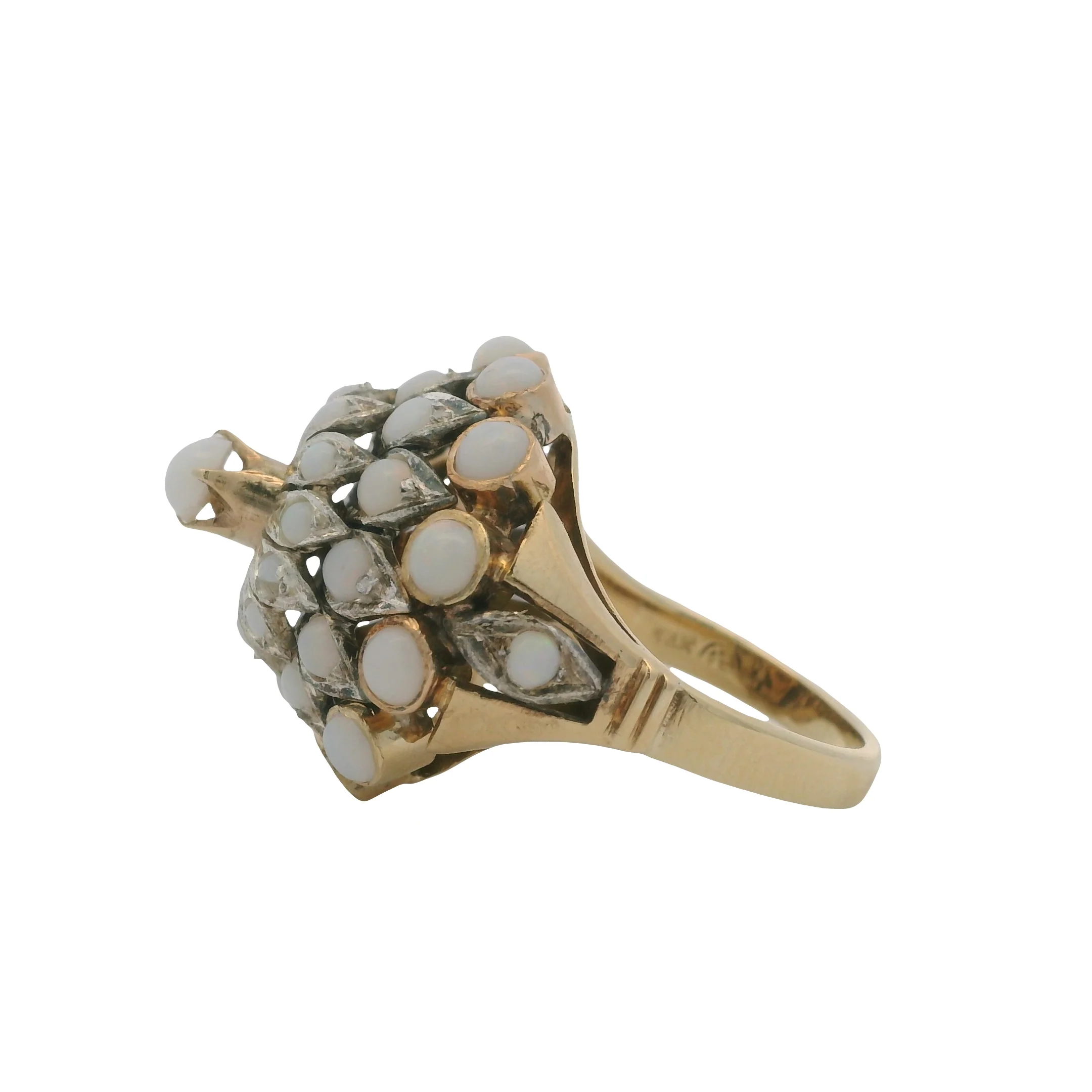 Vintage Solid 14kt Yellow Gold and Cabochon Opals Thai Princess Cluster Ring Size 6 - Image 3