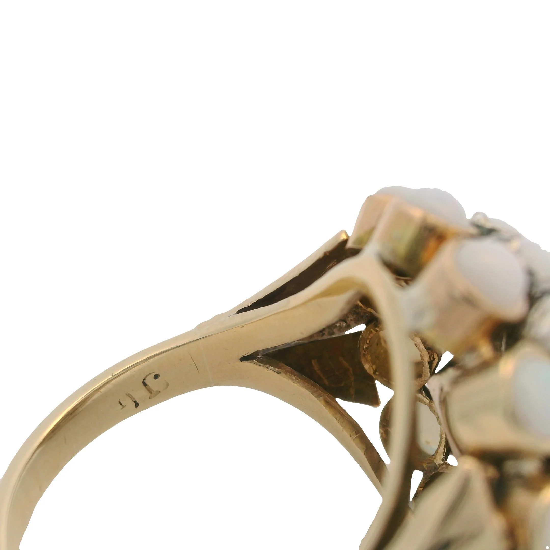 Vintage Solid 14kt Yellow Gold and Cabochon Opals Thai Princess Cluster Ring Size 6 - Image 7