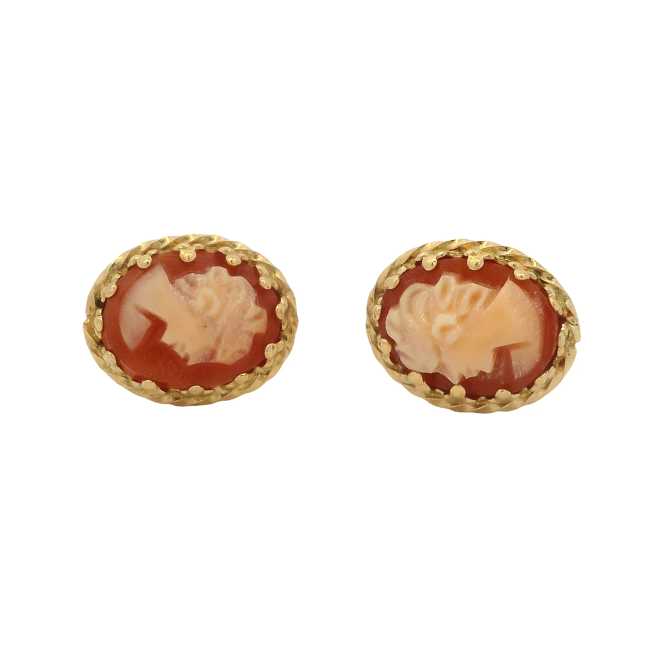 Vintage Solid 14kt Yellow Gold and Conch Shell Cameo Drop/Dangle Earrings - Image 2