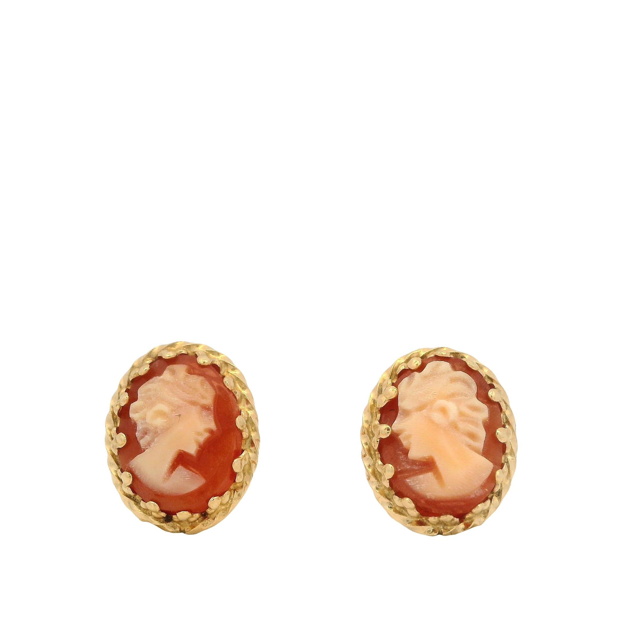 Vintage Solid 14kt Yellow Gold and Conch Shell Cameo Drop/Dangle Earrings - Image 3
