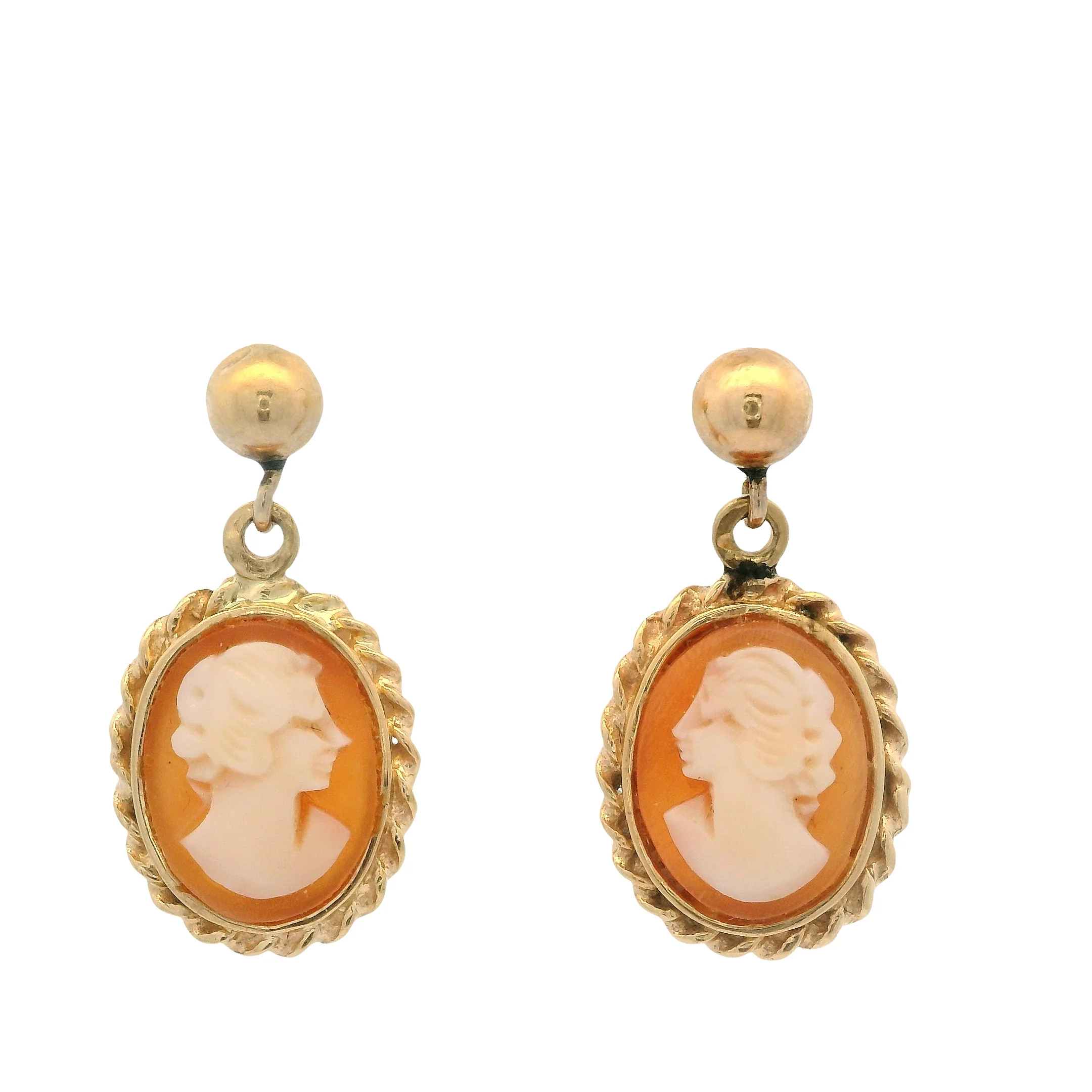 Vintage Solid 14kt Yellow Gold and Conch Shell Small Cameo Stud Earrings - Image 2