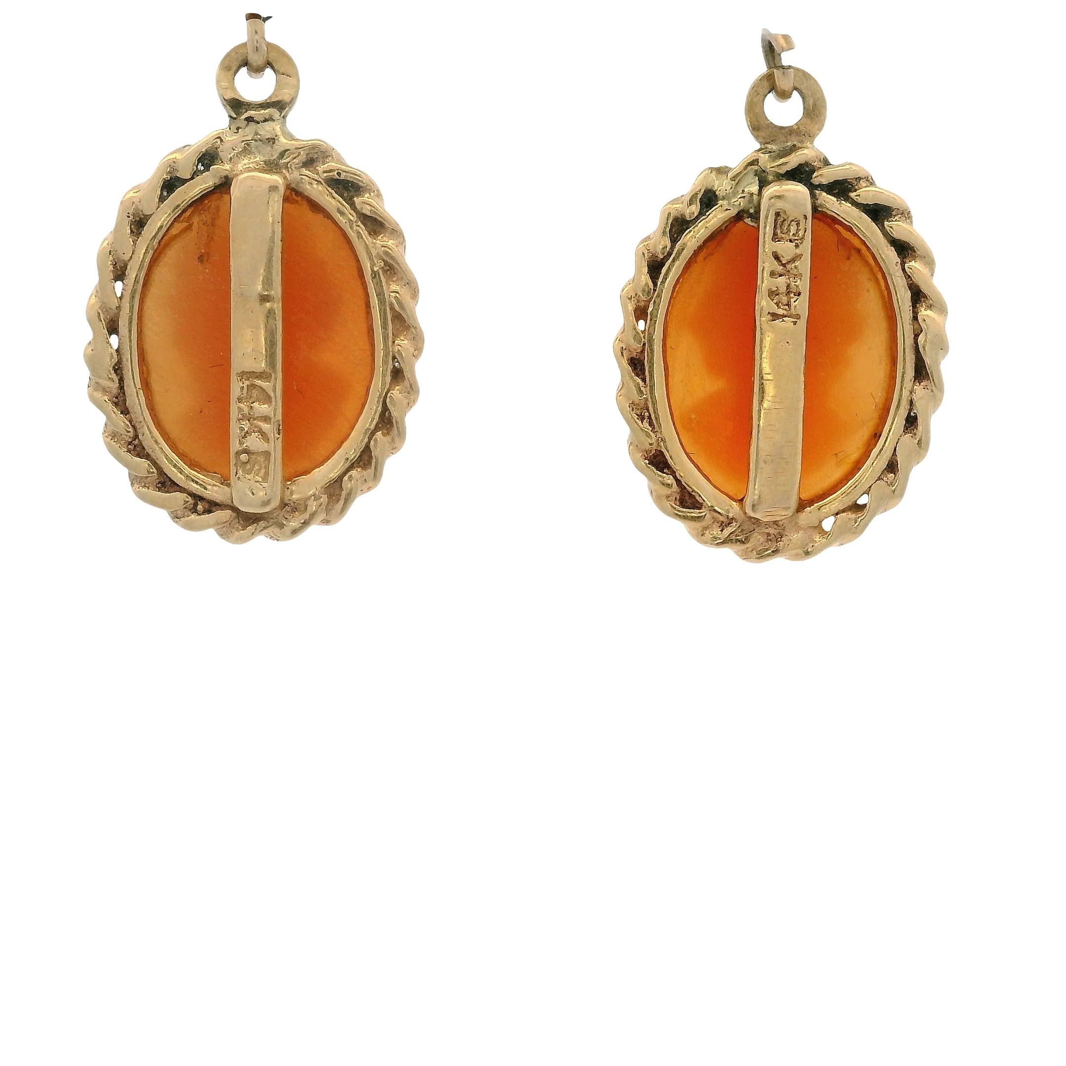 Vintage Solid 14kt Yellow Gold and Conch Shell Small Cameo Stud Earrings - Image 4