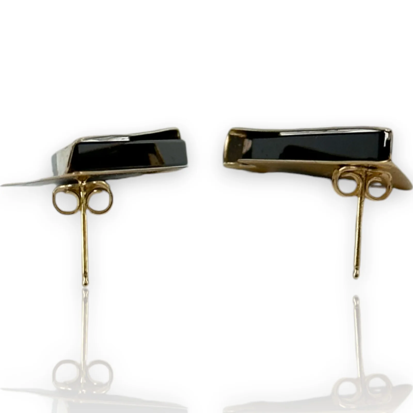 Vintage Solid 14kt Yellow Gold and Onyx 1.3" Long Abstract Triangle Stud Earrings - Image 6