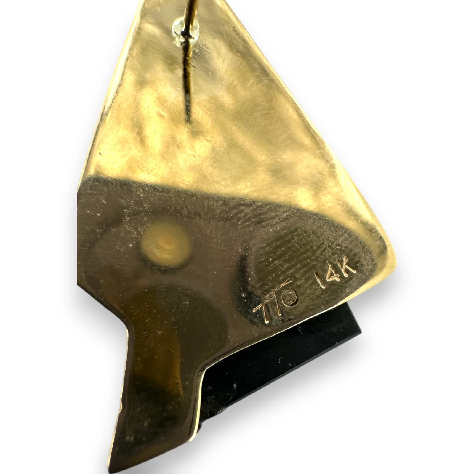 Vintage Solid 14kt Yellow Gold and Onyx 1.3" Long Abstract Triangle Stud Earrings - Image 7