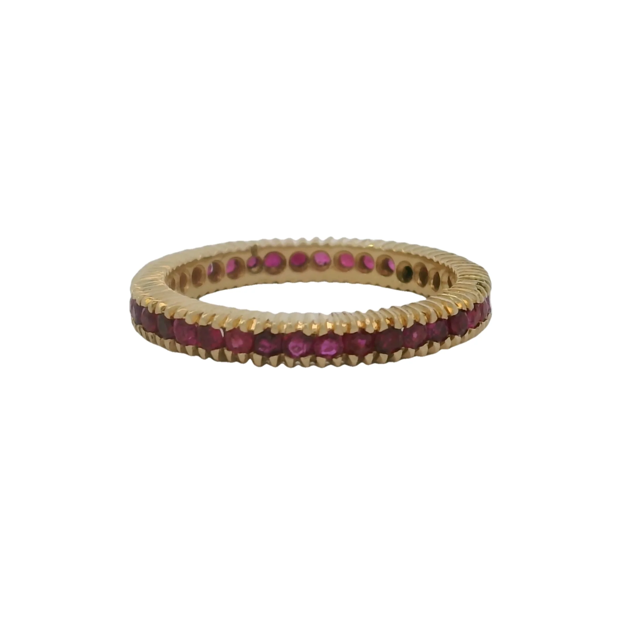 Vintage Solid 14kt Yellow Gold And Ruby Channel Set Eternity 3mm Band Ring Size 7.5 (2) - Image 2