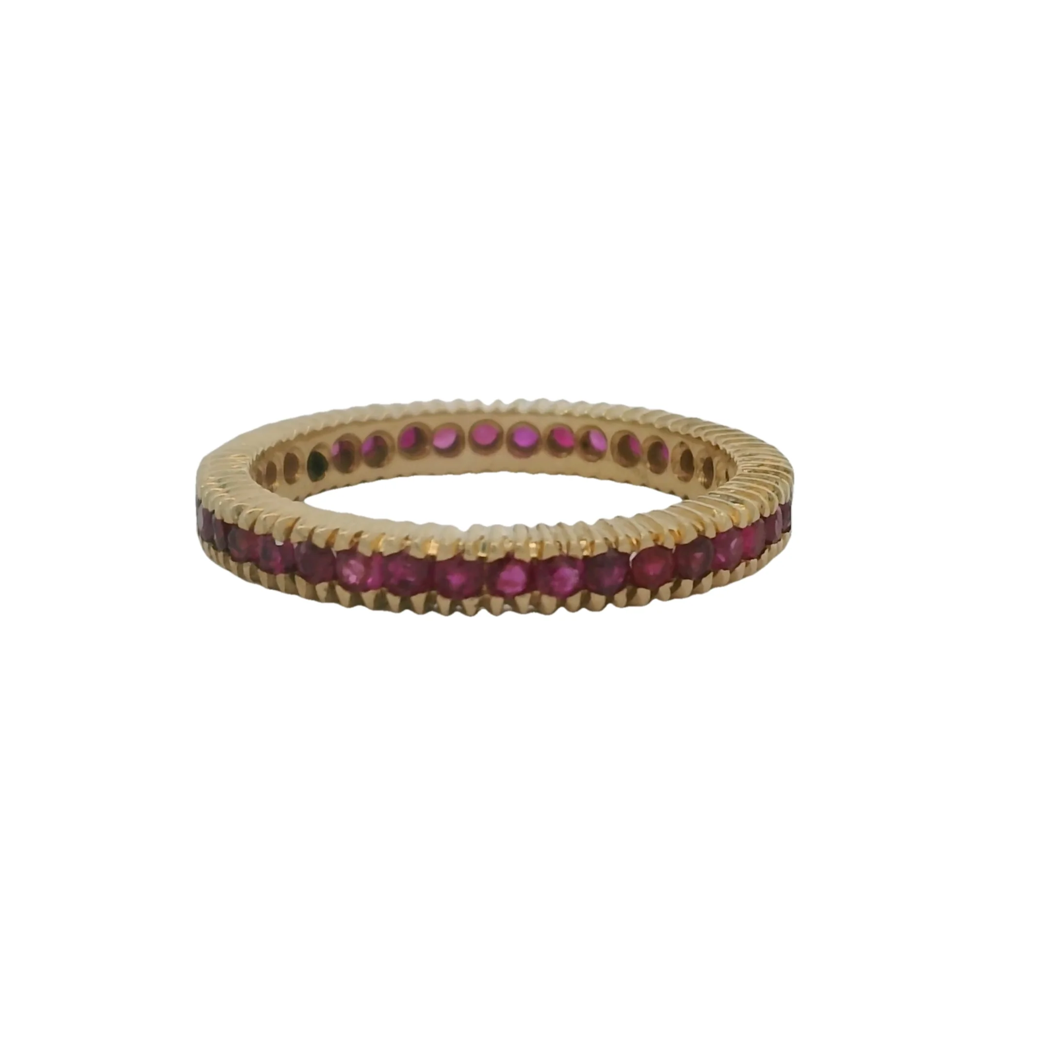 Vintage Solid 14kt Yellow Gold And Ruby Channel Set Eternity 3mm Band Ring Size 7.5 (2) - Image 3