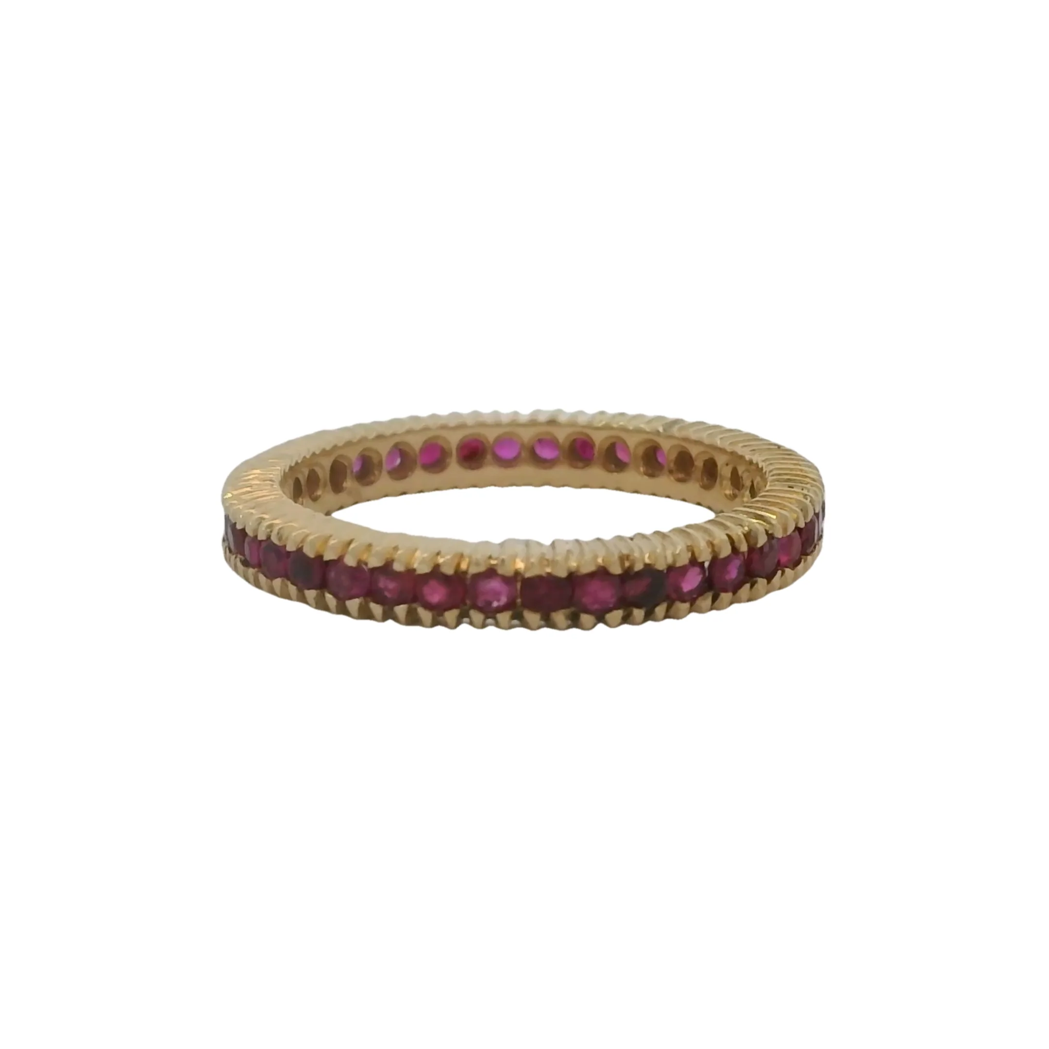 Vintage Solid 14kt Yellow Gold And Ruby Channel Set Eternity 3mm Band Ring Size 7.5 (2) - Image 6