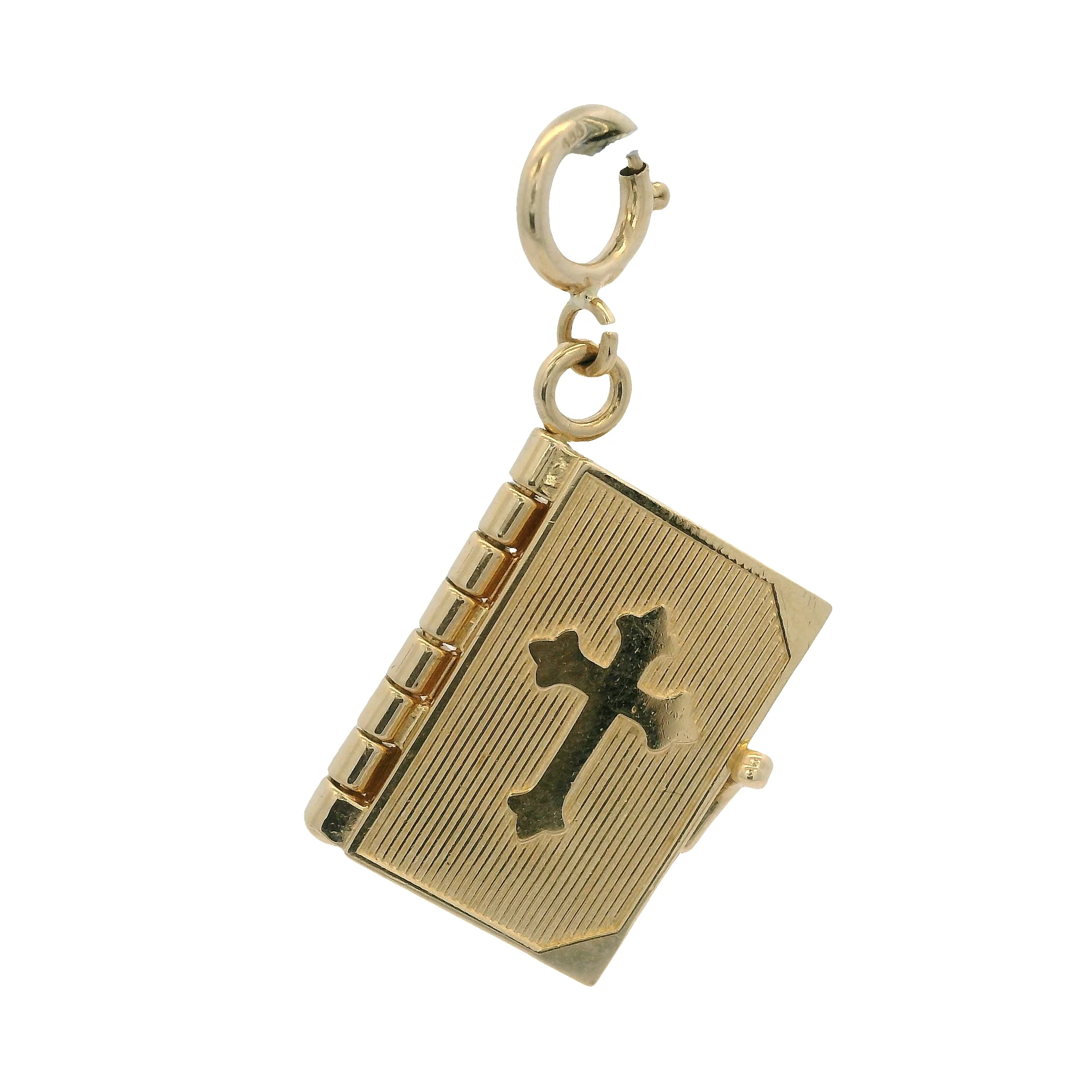 Vintage Solid 14kt Yellow Gold Christian Bible Lord's Prayer Openable Charm with Spring Ring