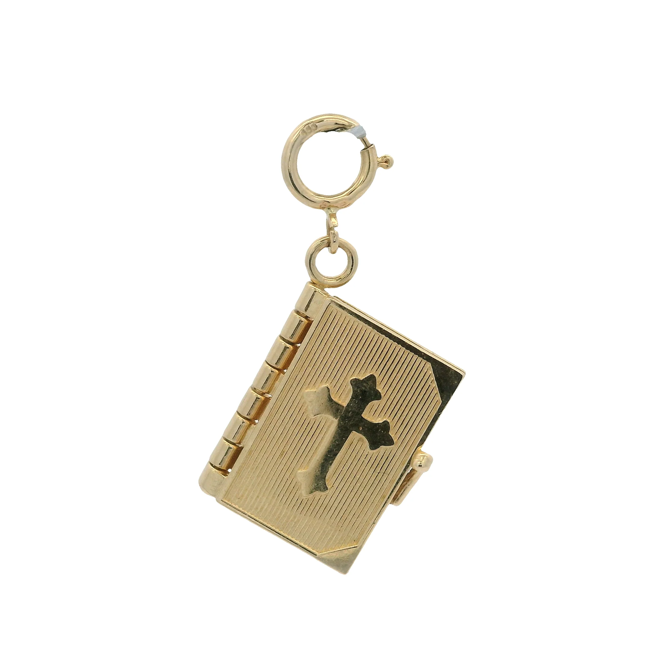Vintage Solid 14kt Yellow Gold Christian Bible Lord's Prayer Openable Charm with Spring Ring - Image 2