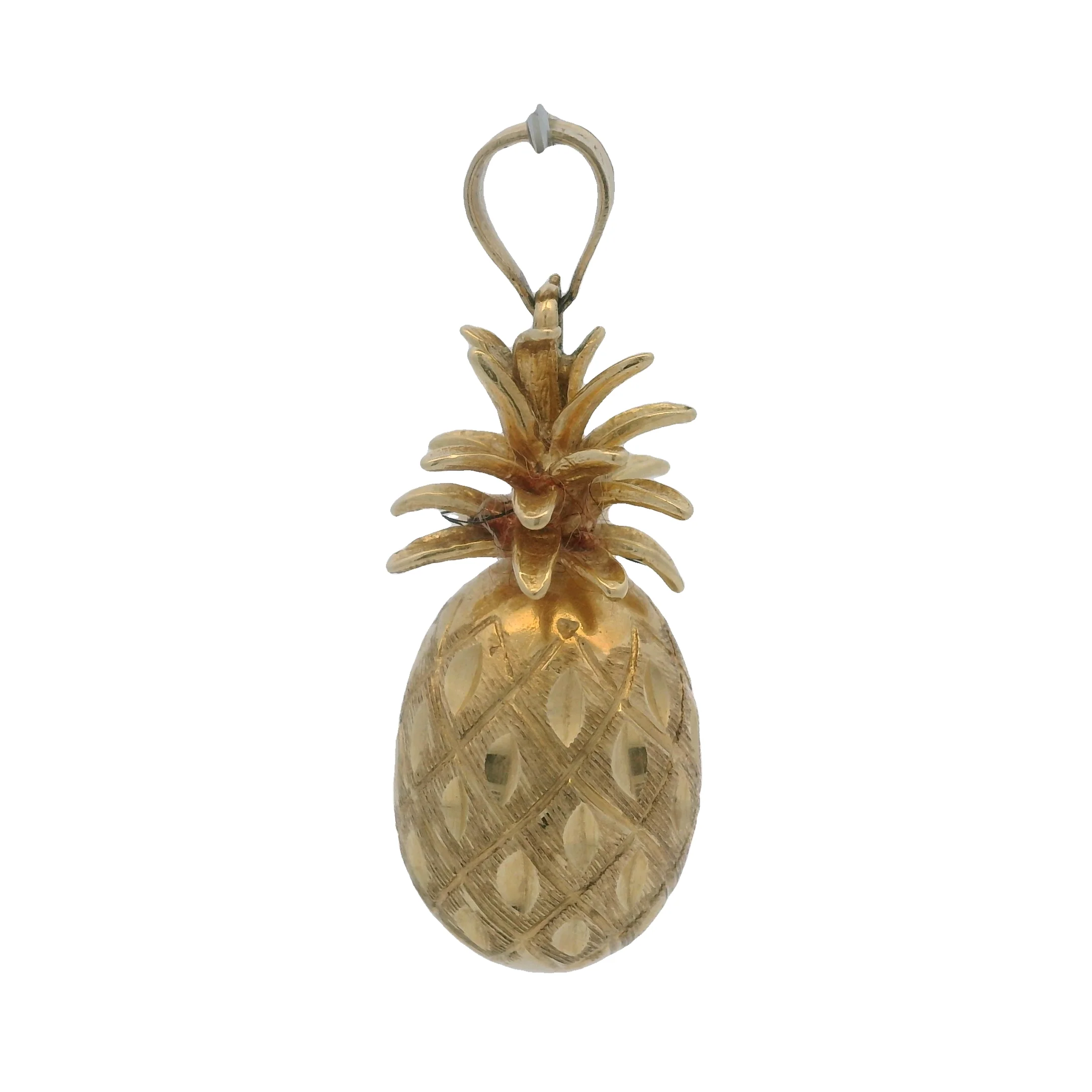 Vintage Solid 14kt Yellow Gold Detailed Pineapple Pendant Charm - Image 2