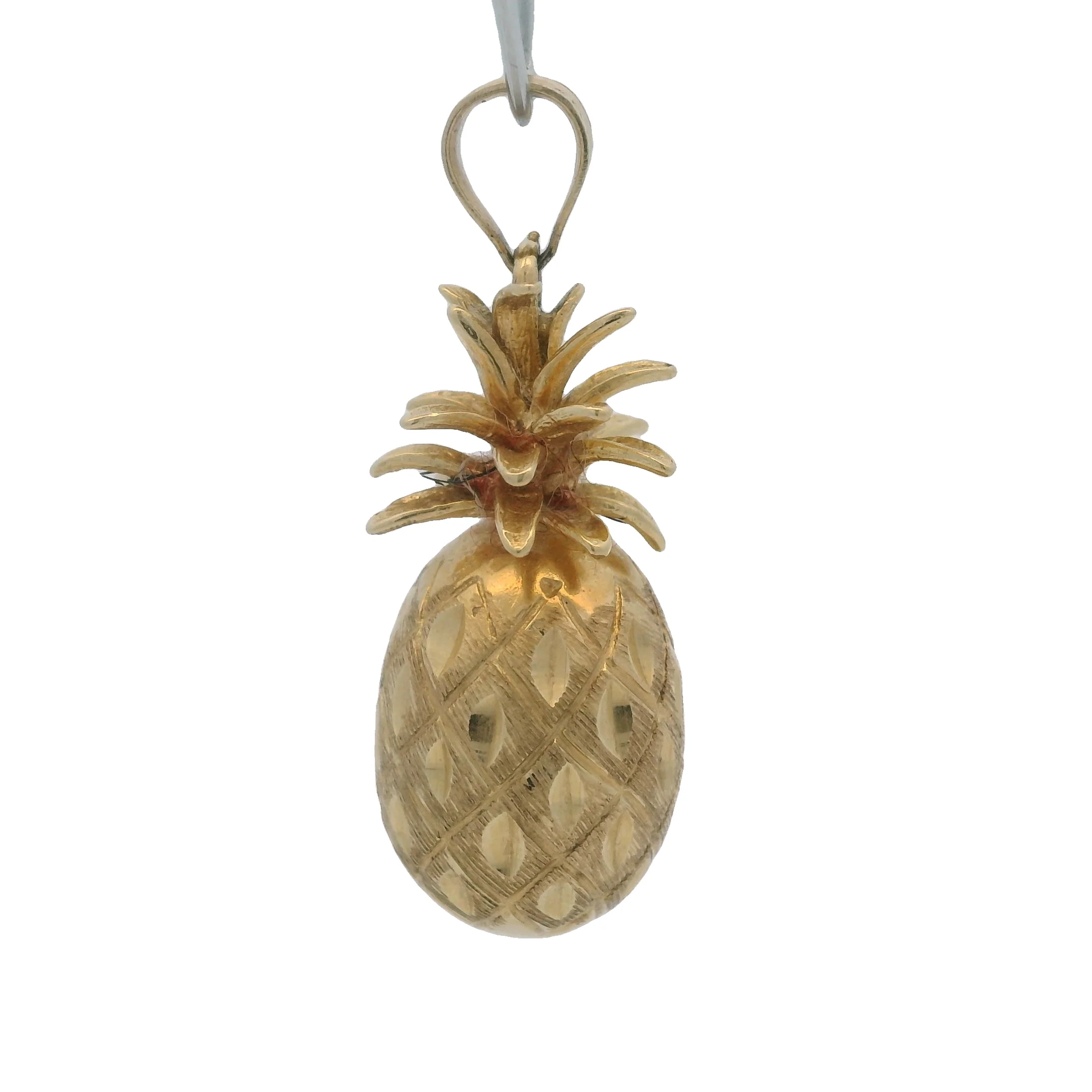 Vintage Solid 14kt Yellow Gold Detailed Pineapple Pendant Charm - Image 3