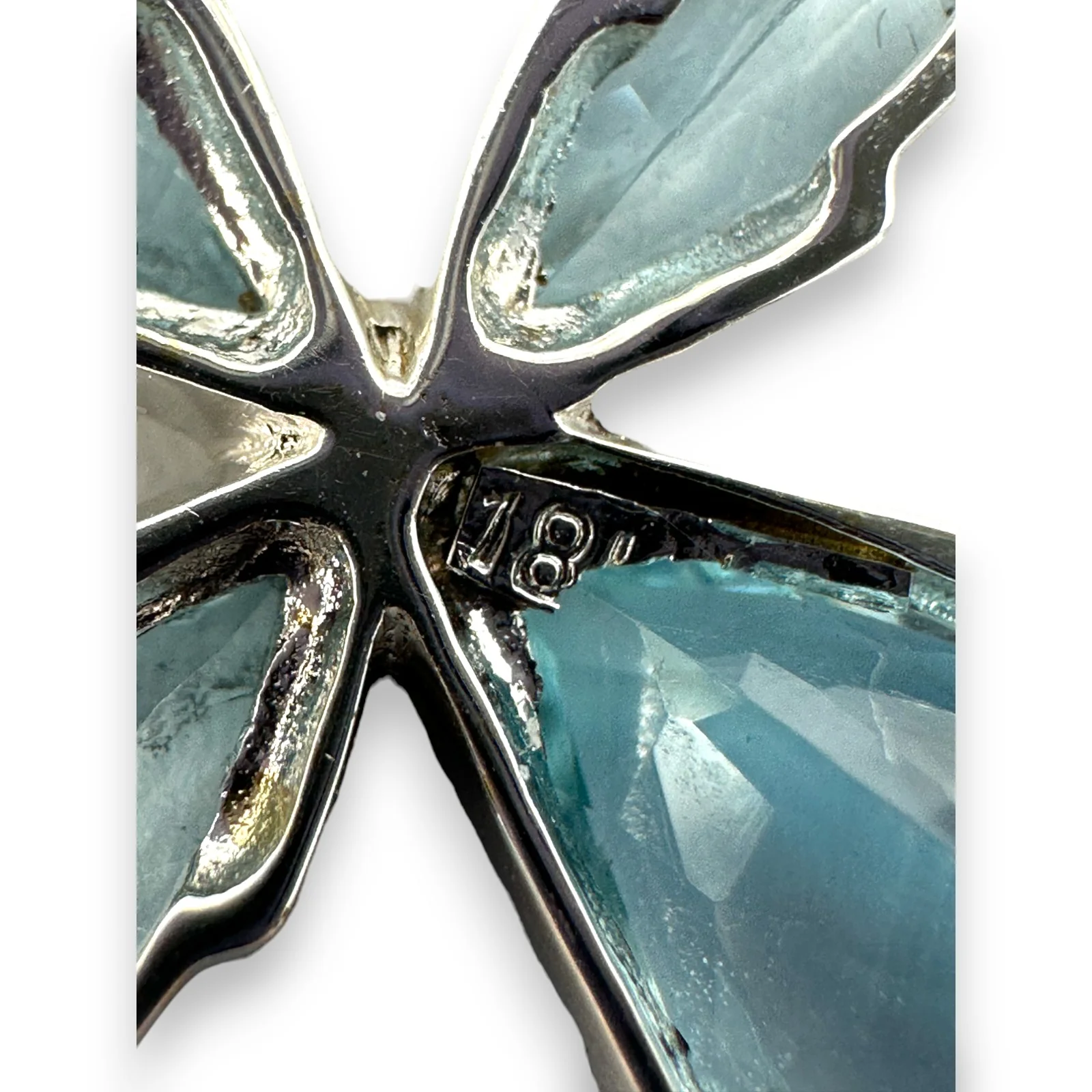 Vintage Solid 18kt White Gold Aquamarine Cross with Diamond Accents on Solid 14kt White Gold 18" Chain - Image 4