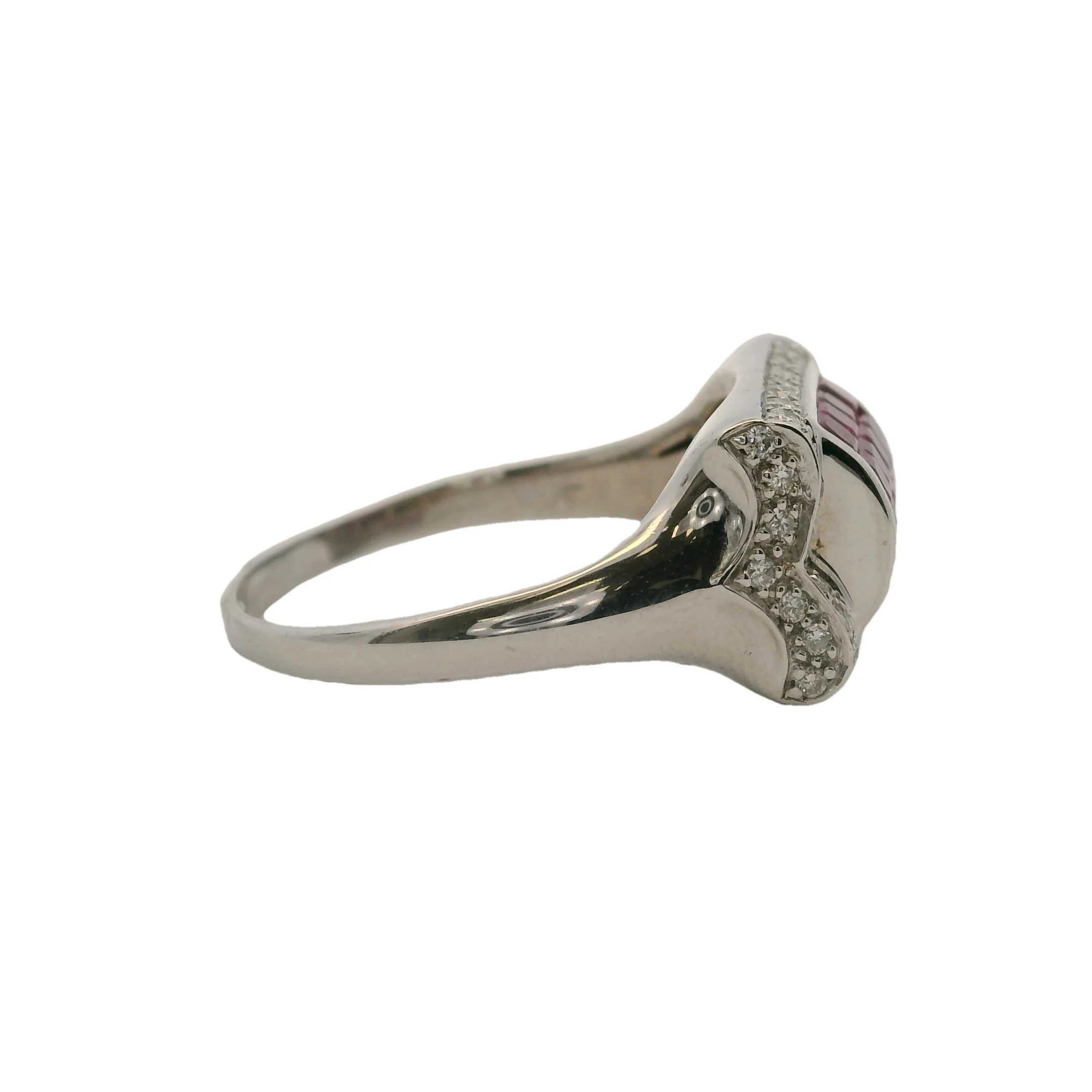 Vintage Solid 18kt White Gold Invisible Setting Lab Ruby Ring With Diamond Halo Size 11.5 - Image 2