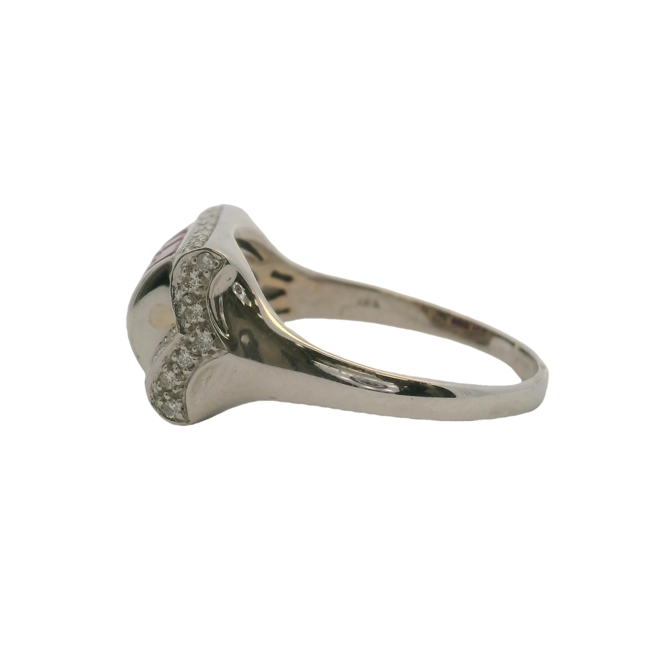 Vintage Solid 18kt White Gold Invisible Setting Lab Ruby Ring With Diamond Halo Size 11.5 - Image 3