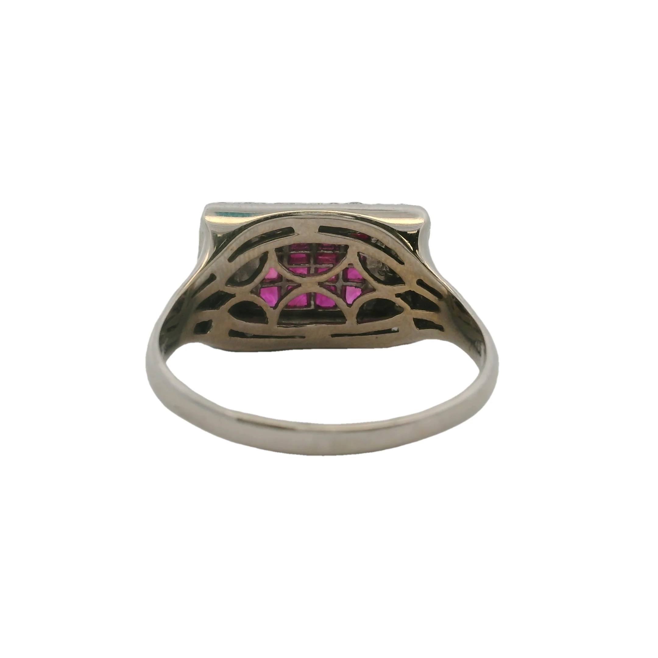 Vintage Solid 18kt White Gold Invisible Setting Lab Ruby Ring With Diamond Halo Size 11.5 - Image 4