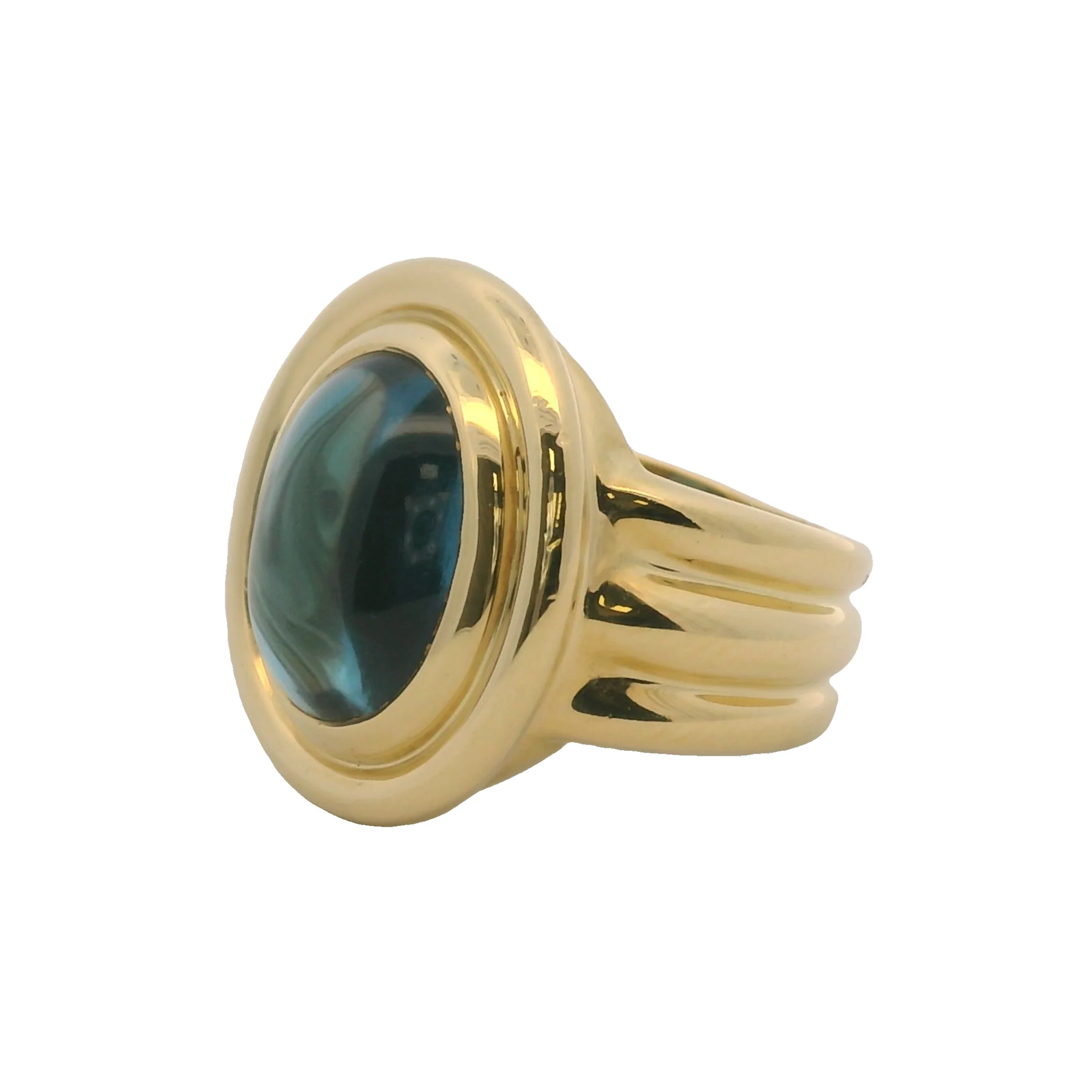 Vintage Solid 18kt Yellow Gold and Cabochon Blue Topaz Cocktail Ring Size 5.5 - Image 2