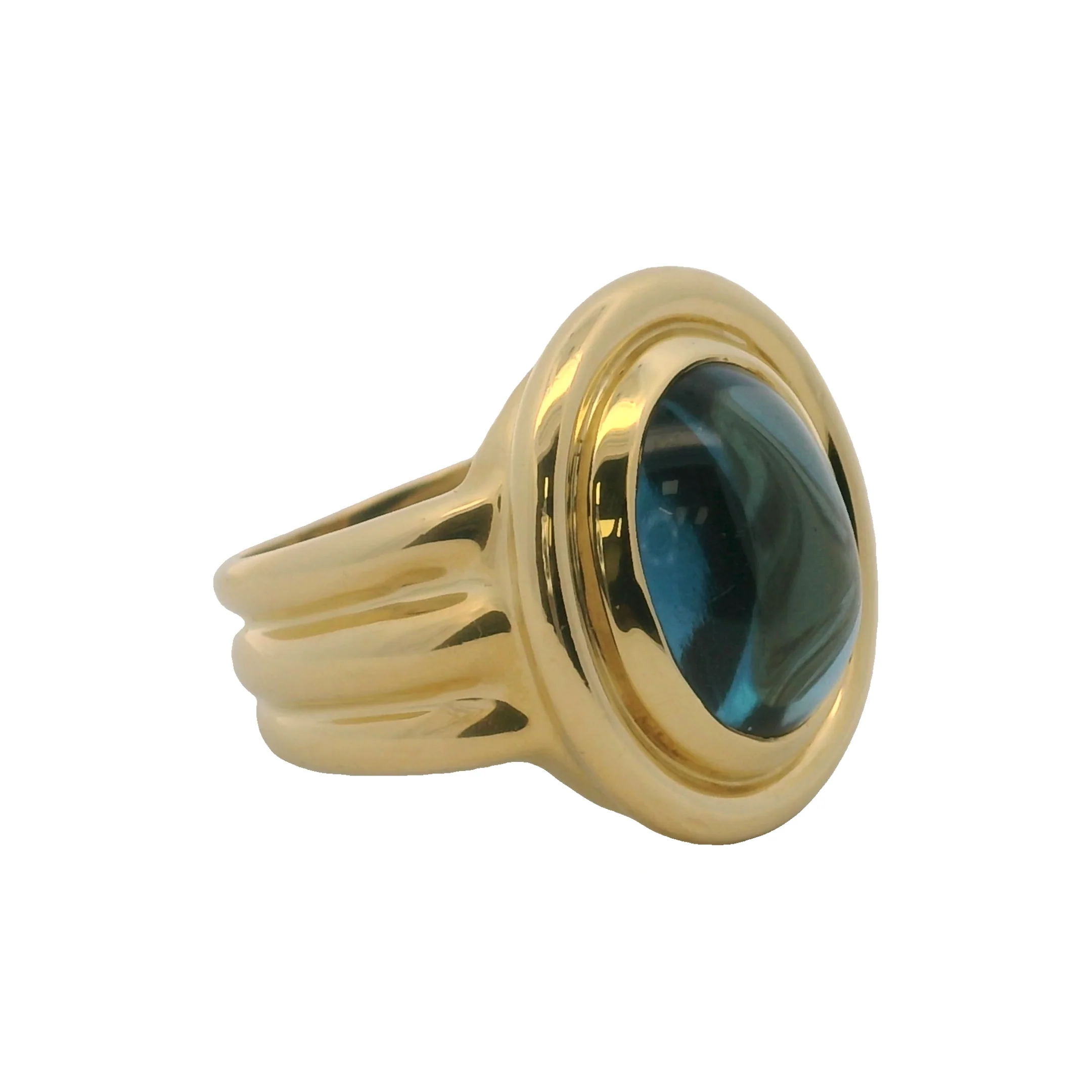 Vintage Solid 18kt Yellow Gold and Cabochon Blue Topaz Cocktail Ring Size 5.5 - Image 3