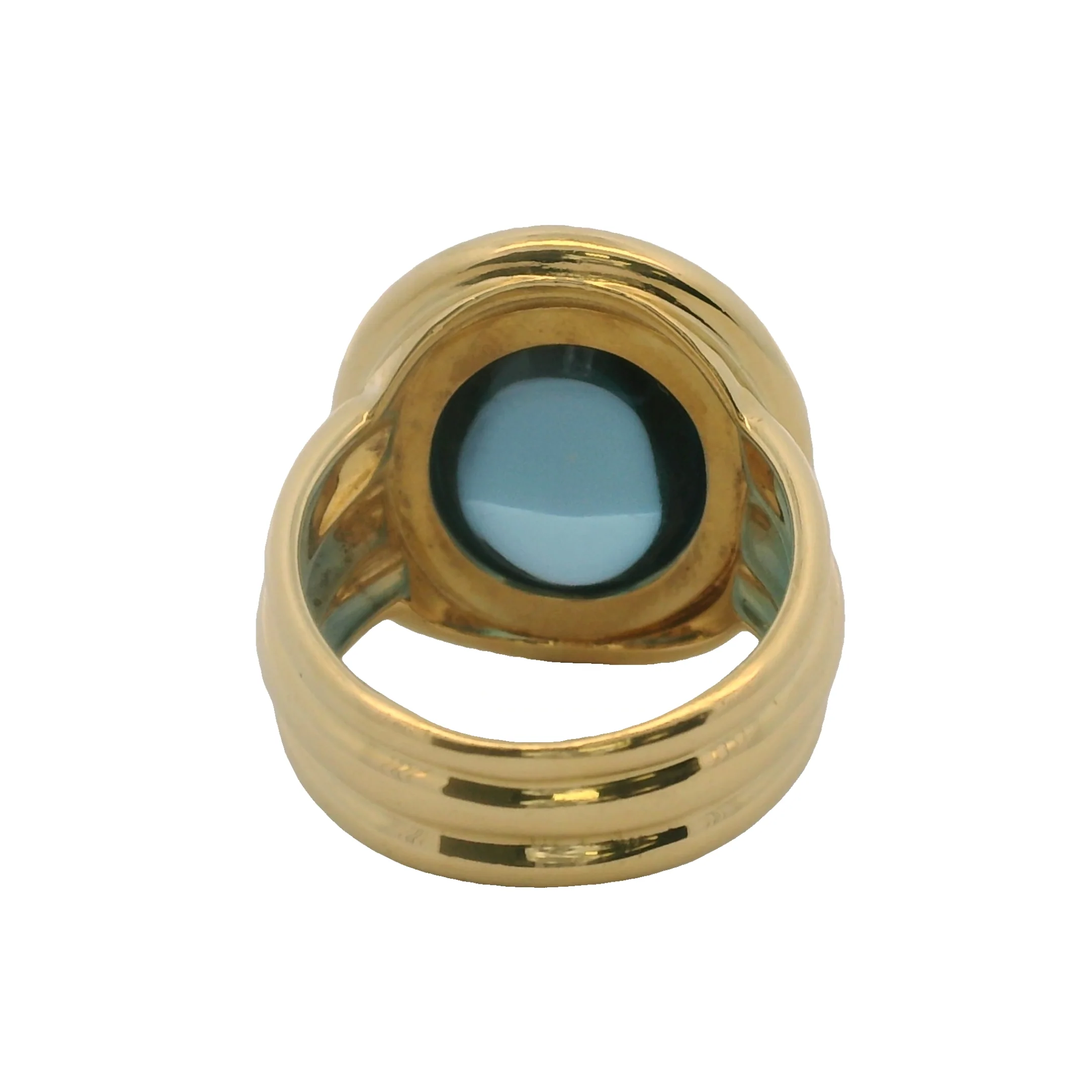 Vintage Solid 18kt Yellow Gold and Cabochon Blue Topaz Cocktail Ring Size 5.5 - Image 6