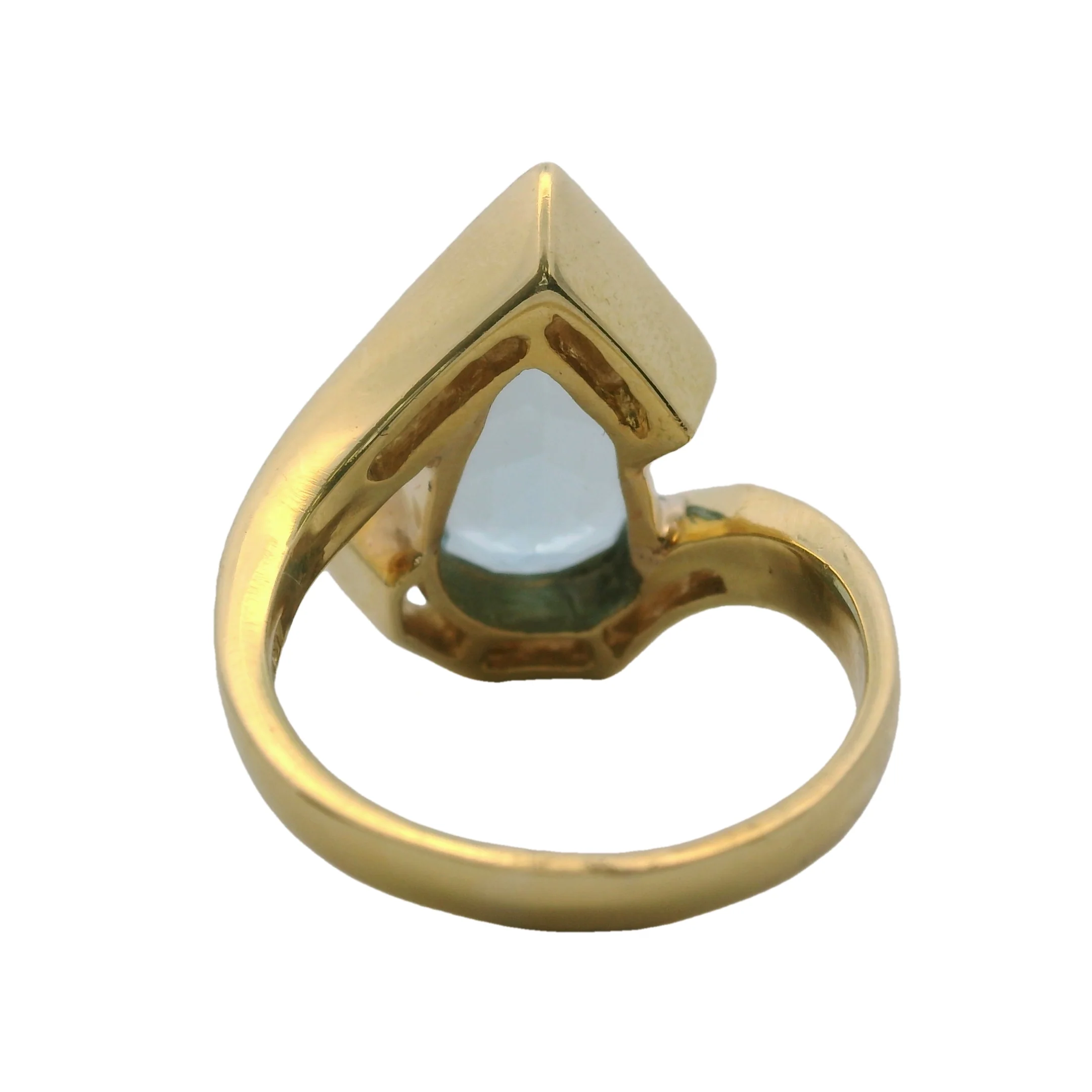 Vintage Solid 18kt Yellow Gold Blue Topaz and Diamond Statement Large Cocktail Ring - Image 4