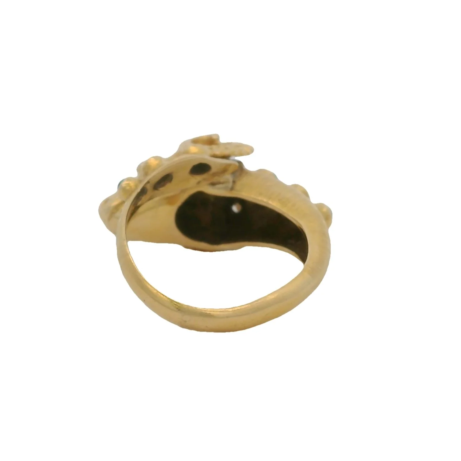 Vintage Solid 18kt Yellow Gold Ram's Head Ring with Turquoise, 3 Diamonds, and Ruby Eyes Size 8 - Image 5