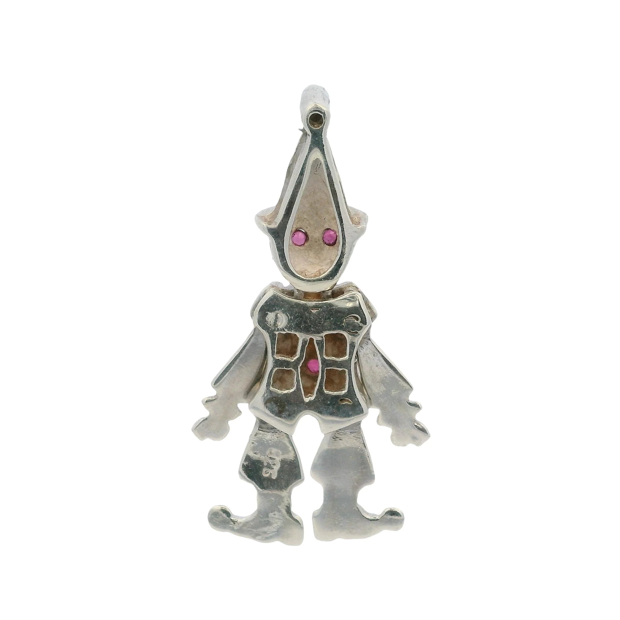 Vintage Solid 925 Sterling Silver and Lab Ruby Dancing Clown Articulated Pendant - Image 2