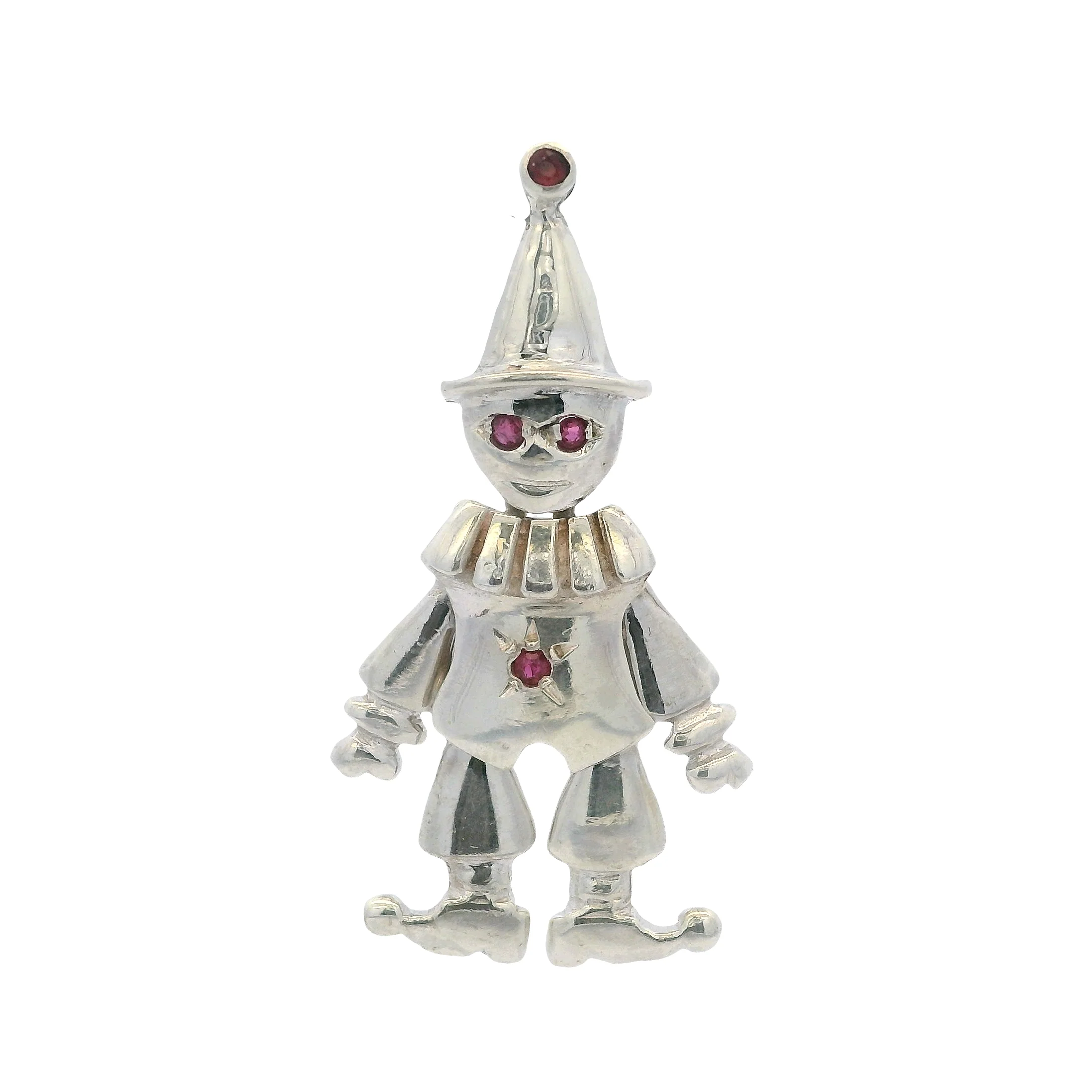 Vintage Solid 925 Sterling Silver and Lab Ruby Dancing Clown Articulated Pendant - Image 3