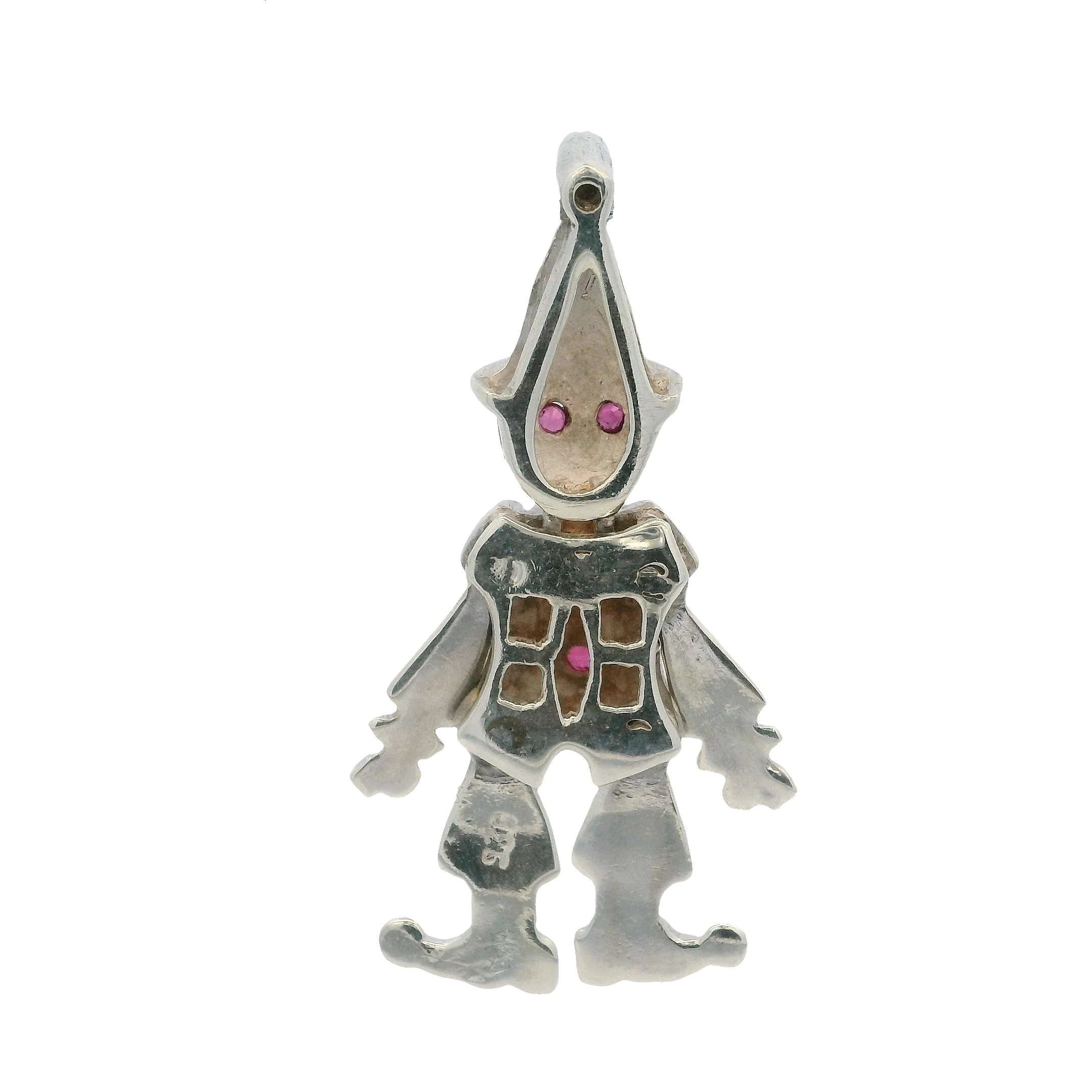 Vintage Solid 925 Sterling Silver and Lab Ruby Dancing Clown Articulated Pendant - Image 4
