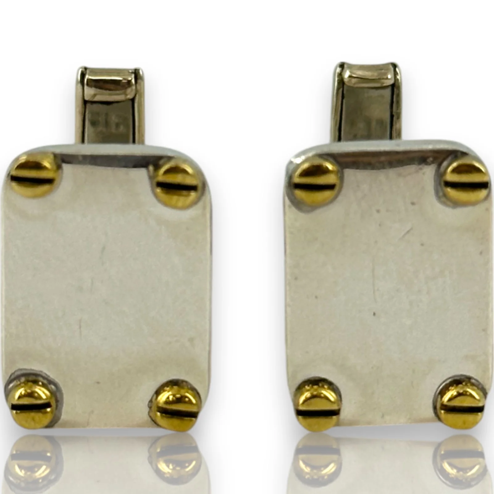 Vintage Solid 925 Sterling Silver Toggle-Back Gold Tone Screw Cufflinks Made in Mexico