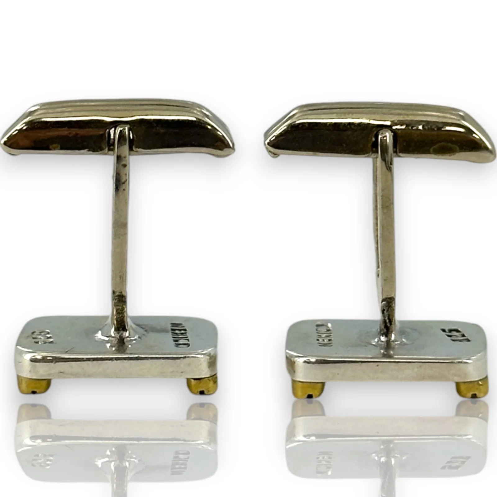 Vintage Solid 925 Sterling Silver Toggle-Back Gold Tone Screw Cufflinks Made in Mexico - Image 2
