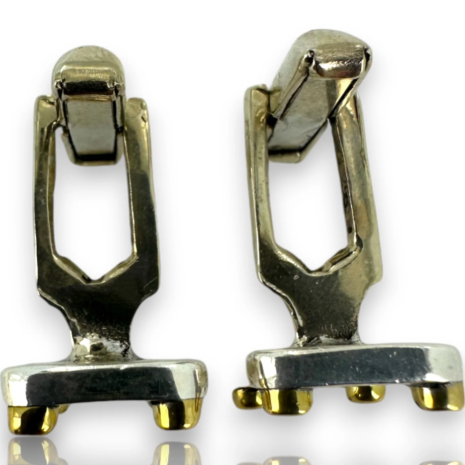 Vintage Solid 925 Sterling Silver Toggle-Back Gold Tone Screw Cufflinks Made in Mexico - Image 3