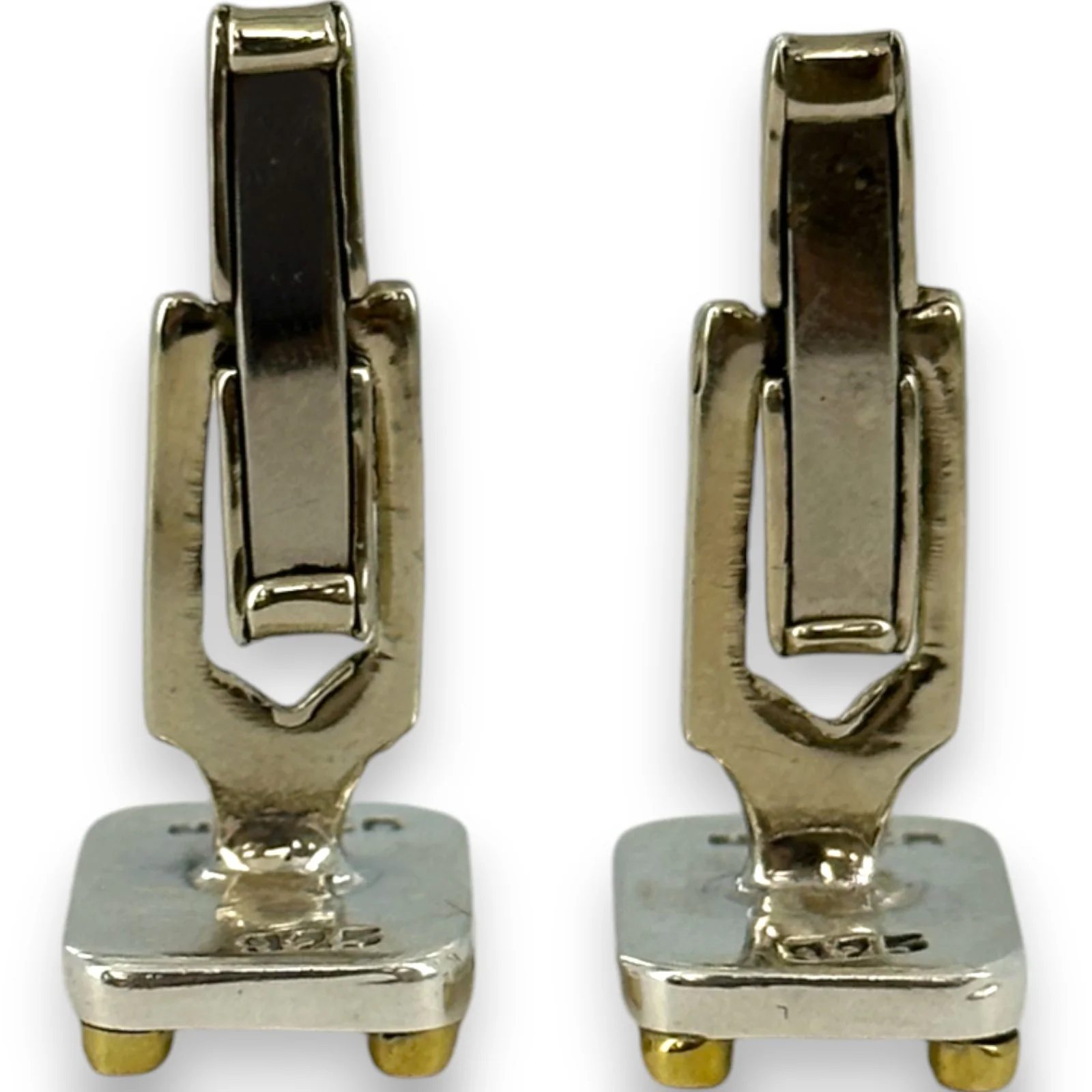 Vintage Solid 925 Sterling Silver Toggle-Back Gold Tone Screw Cufflinks Made in Mexico - Image 4
