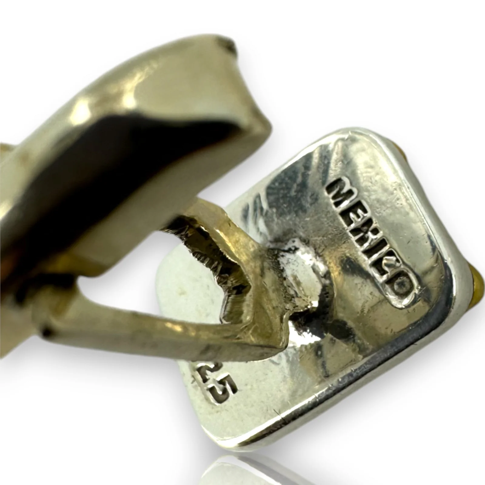 Vintage Solid 925 Sterling Silver Toggle-Back Gold Tone Screw Cufflinks Made in Mexico - Image 5